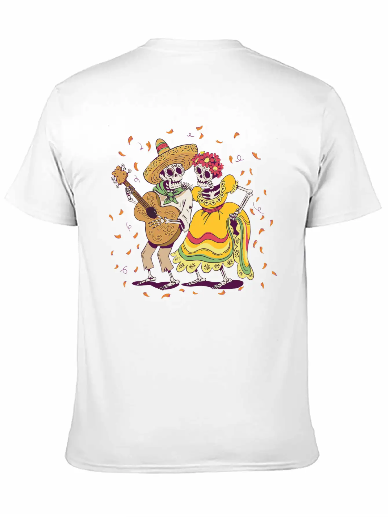 Day Of Dead Festival Flowers Skeleton Guitar Unisex Casual T-Shirt – Clean Design For Daily Comfort