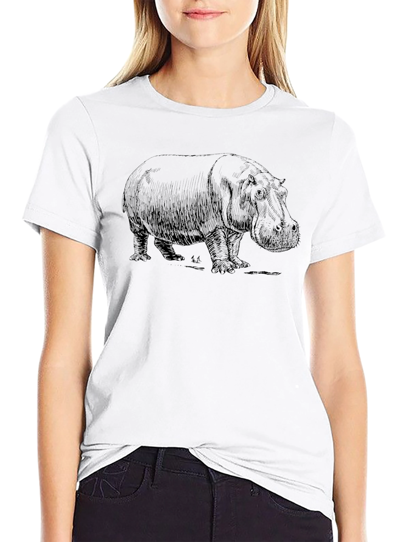 Hippo Graphic Print Black T-Shirt