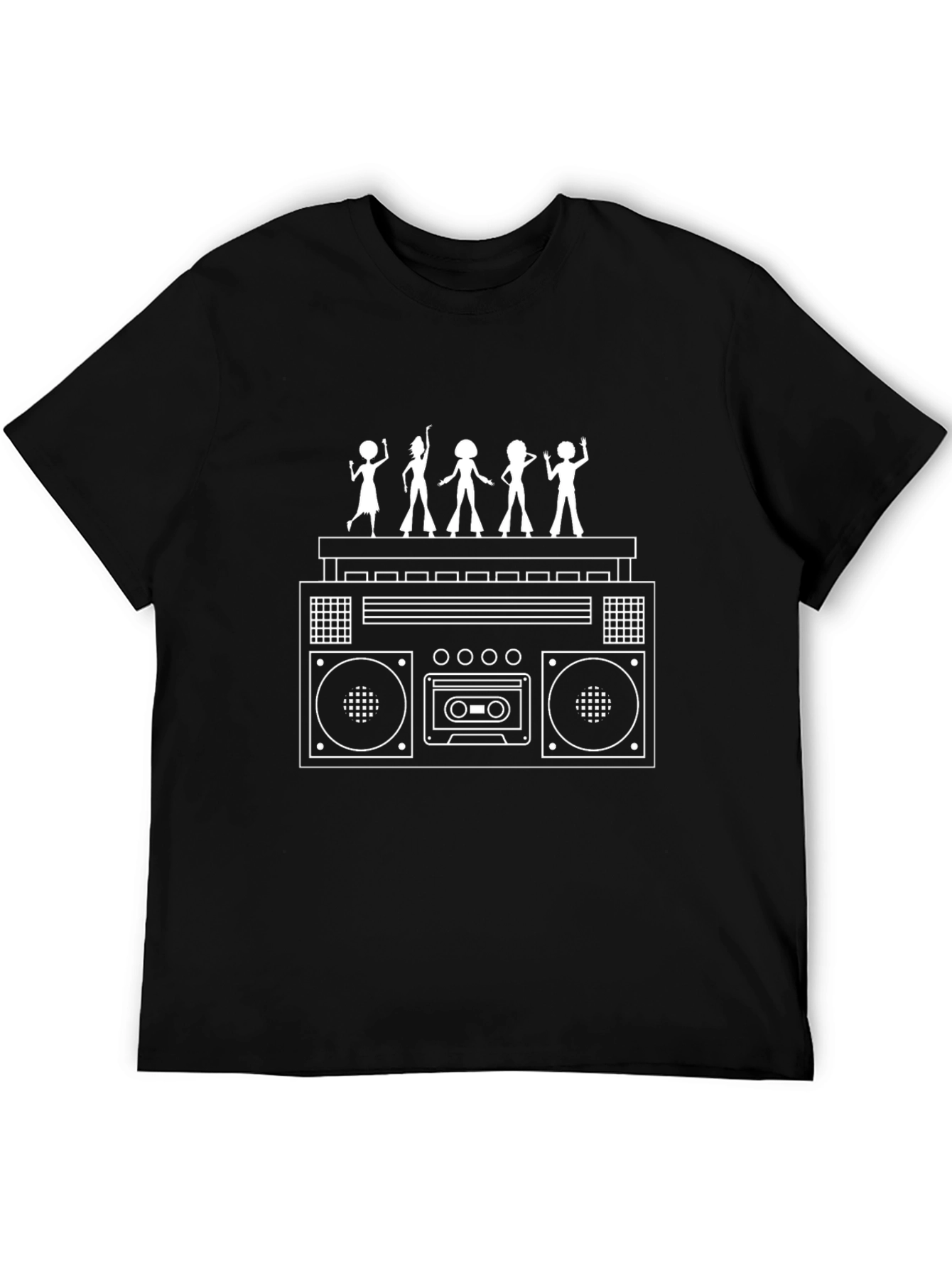 Retro Boombox & Disco Dancers Black T-Shirt