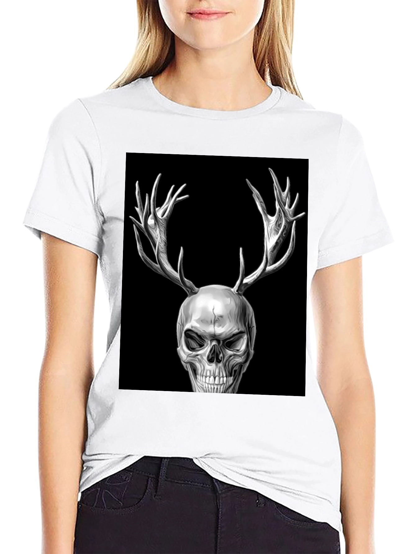 Skull with Antlers Graphic T-Shirt