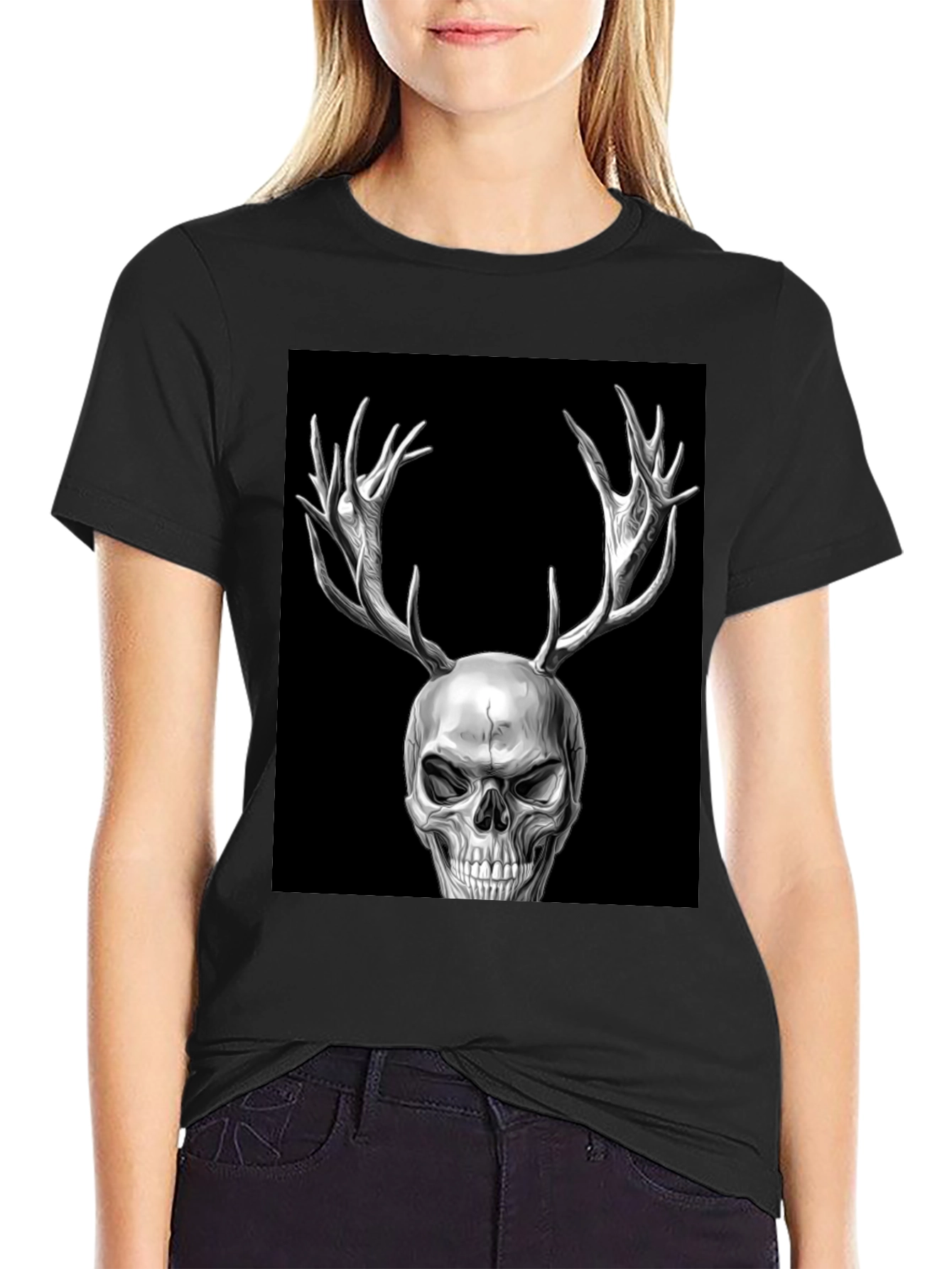 Skull with Antlers Graphic T-Shirt
