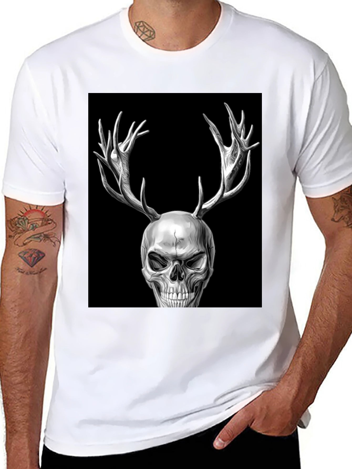 Skull with Antlers Graphic T-Shirt