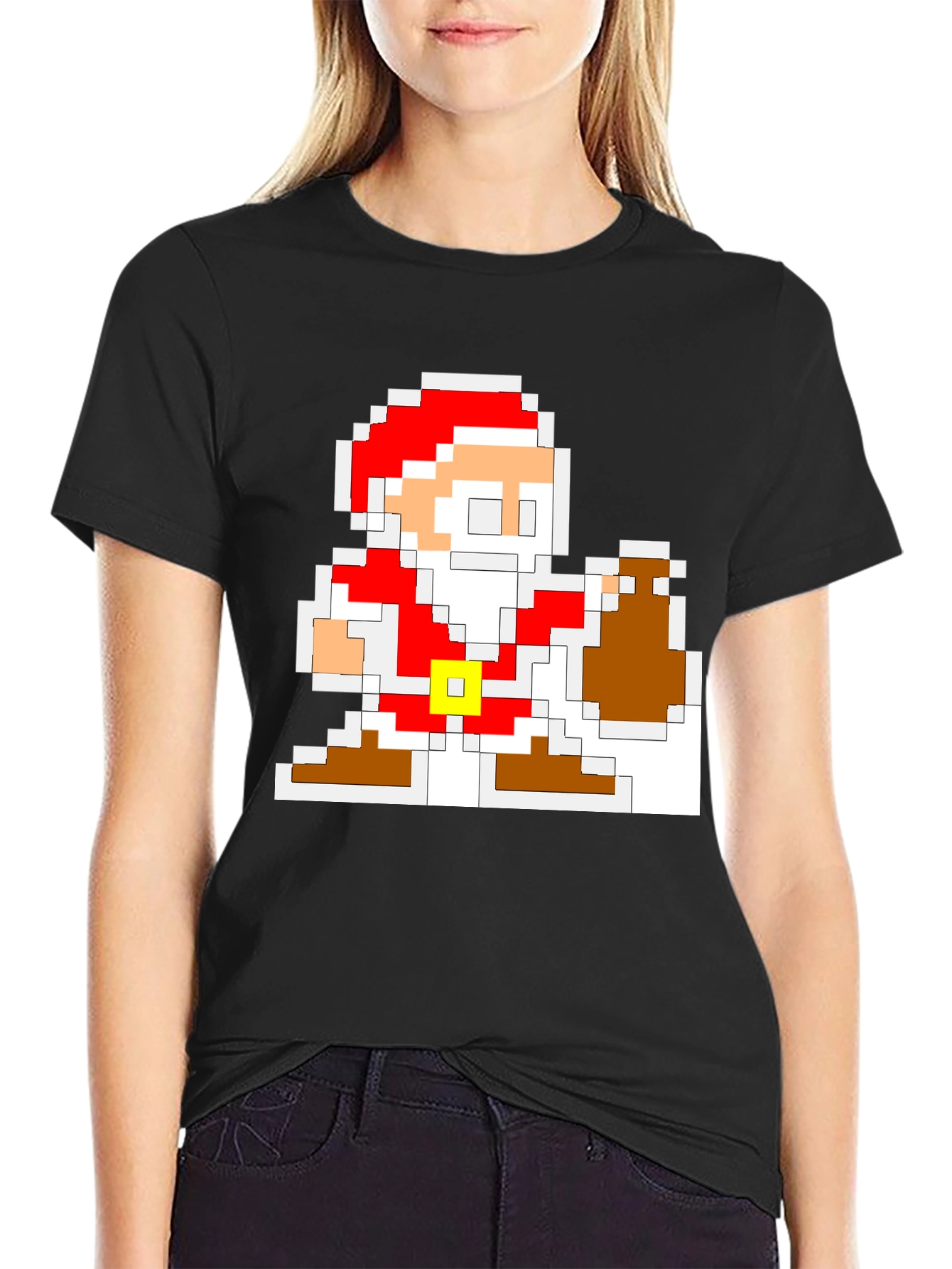 Pixel Santa T-Shirt - Retro Holiday Style