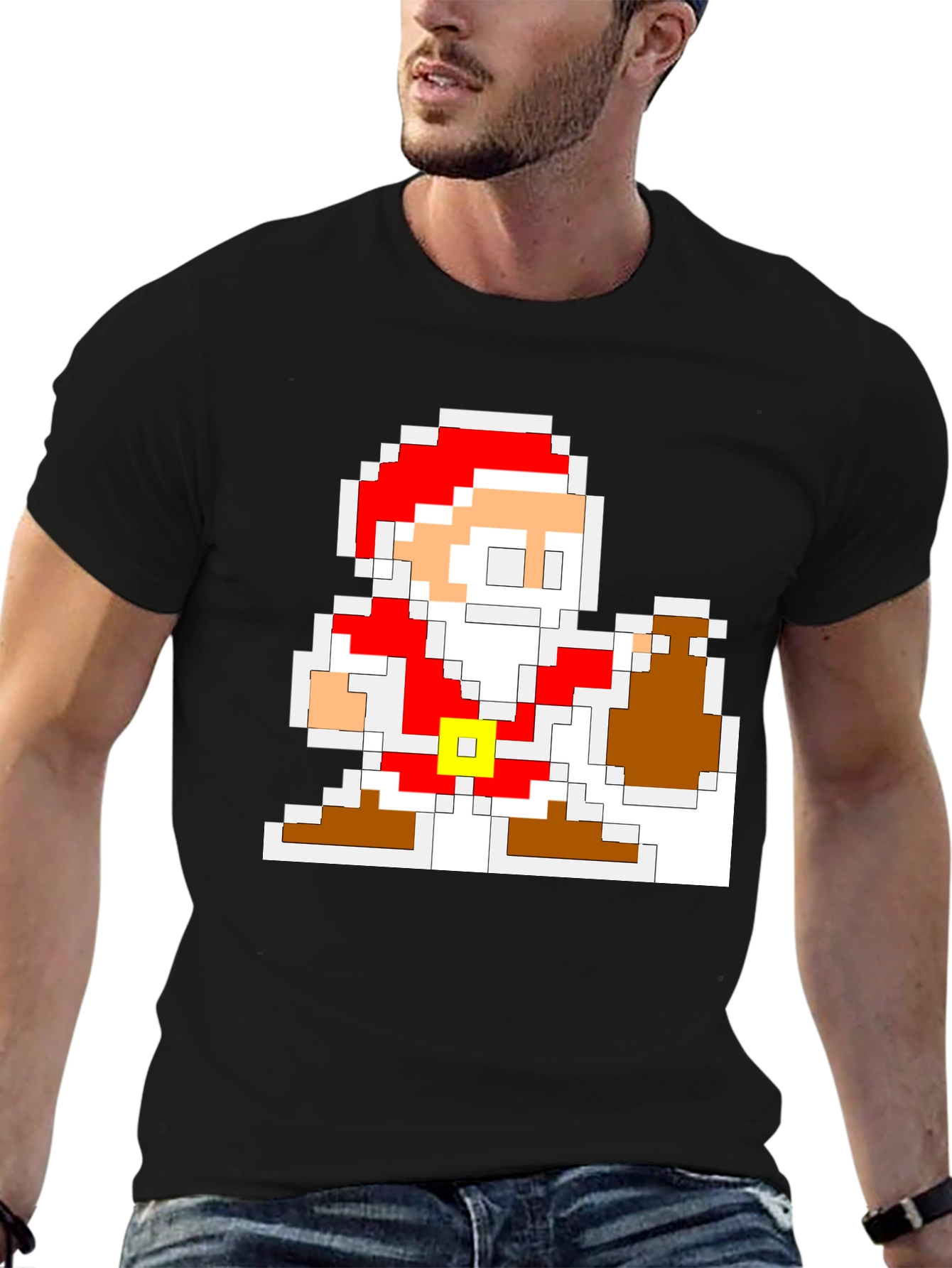 Pixel Santa T-Shirt - Retro Holiday Style