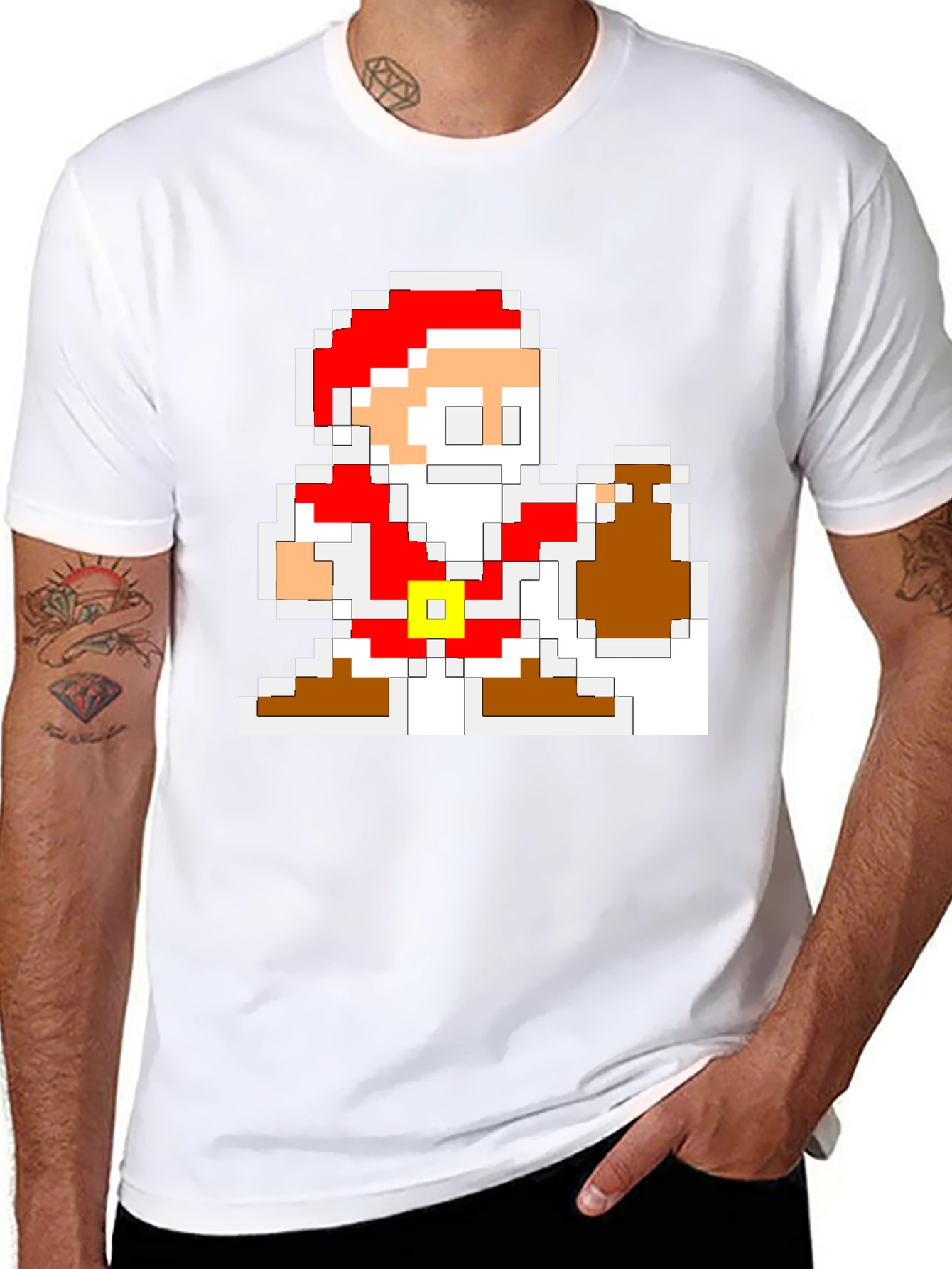 Pixel Santa T-Shirt - Retro Holiday Style