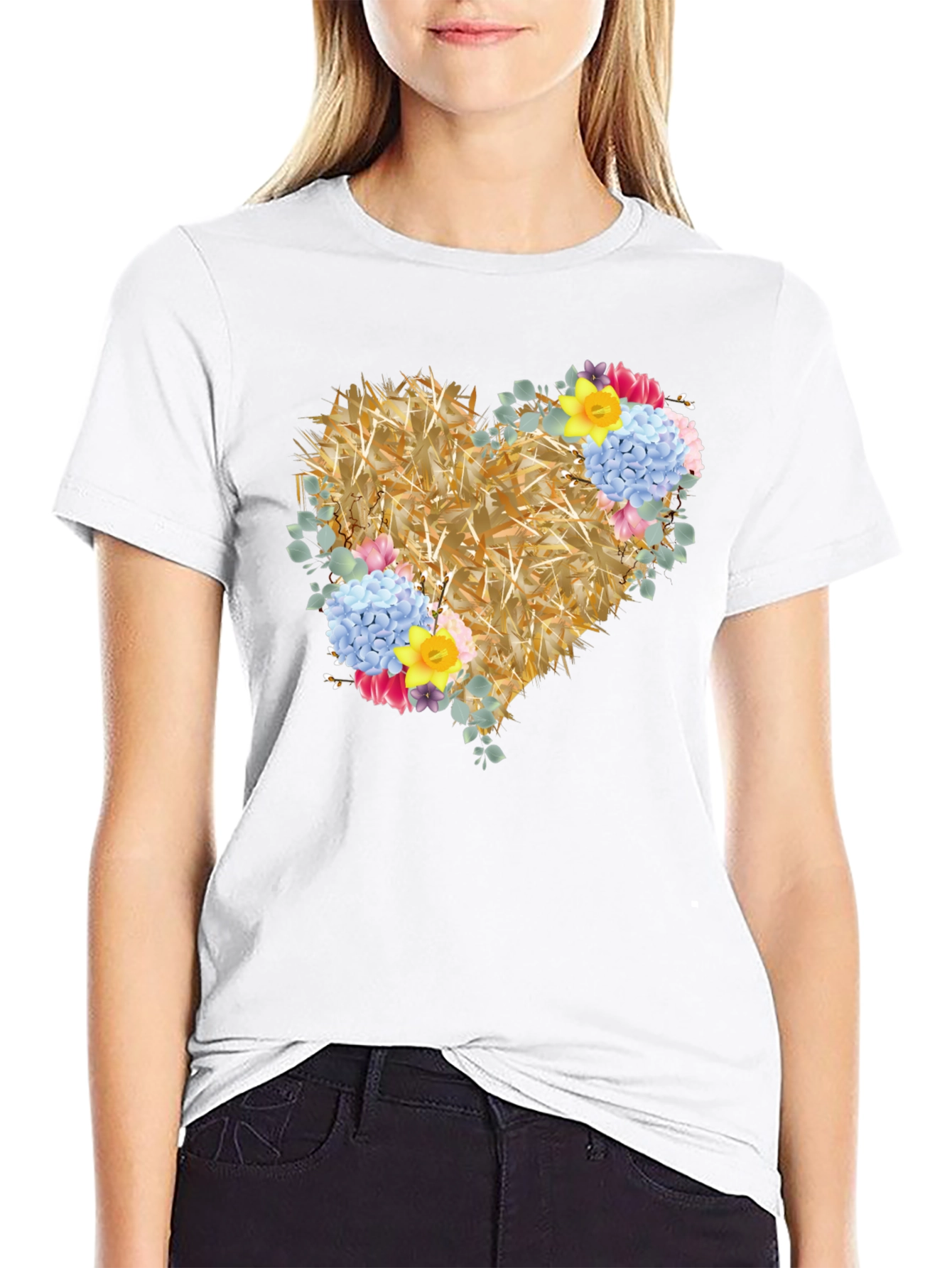 Floral Heart Graphic Tee - Unique Design