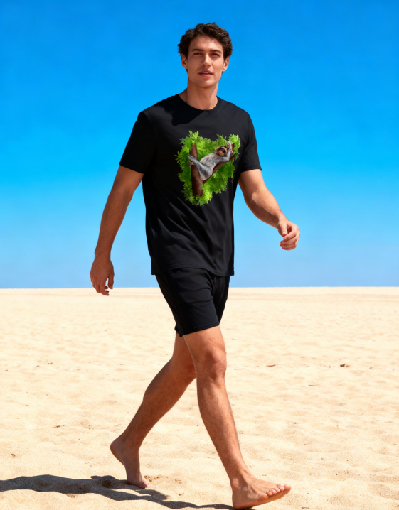 Men's Sloth in Jungle Nature Graphic Print T-Shirt, 1 pcs 190g 100% Pure Cotton Casual Short-Sleeve T-Shirt