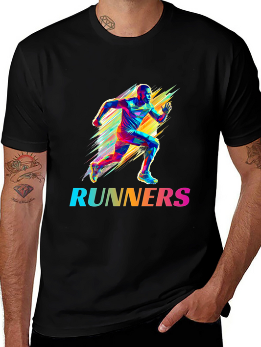 Colorful Runners Graphic Print Black T-Shirt