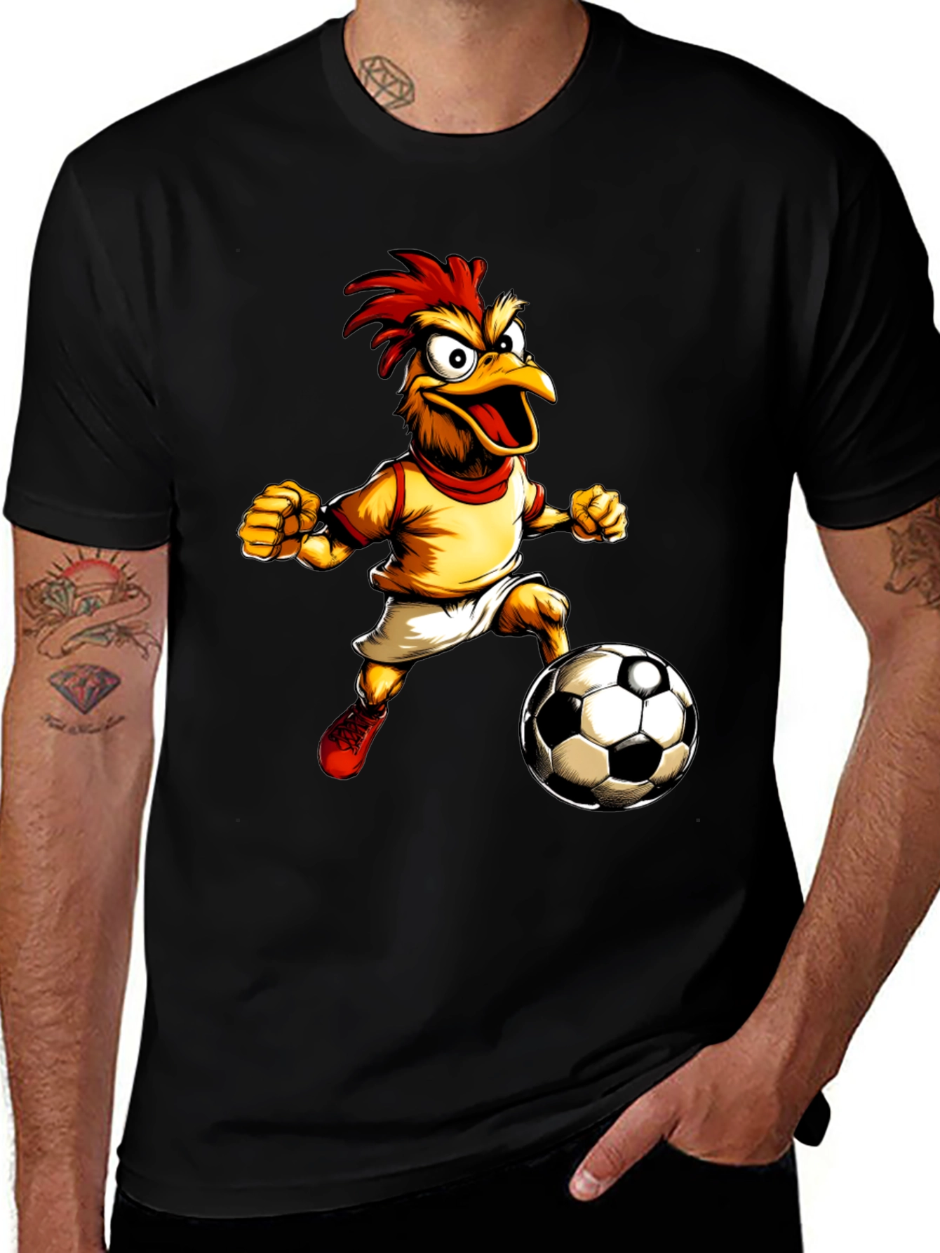 Funny Chicken Soccer T-Shirt - Black