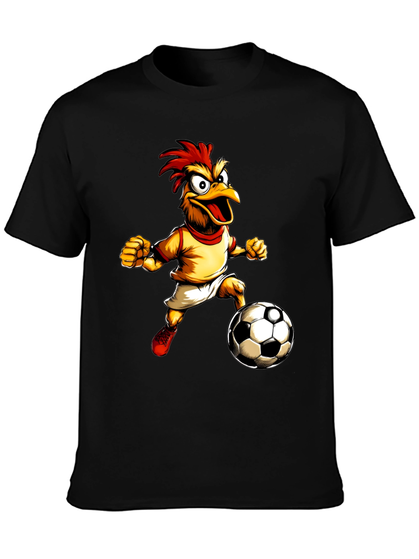 Funny Chicken Soccer T-Shirt - Black