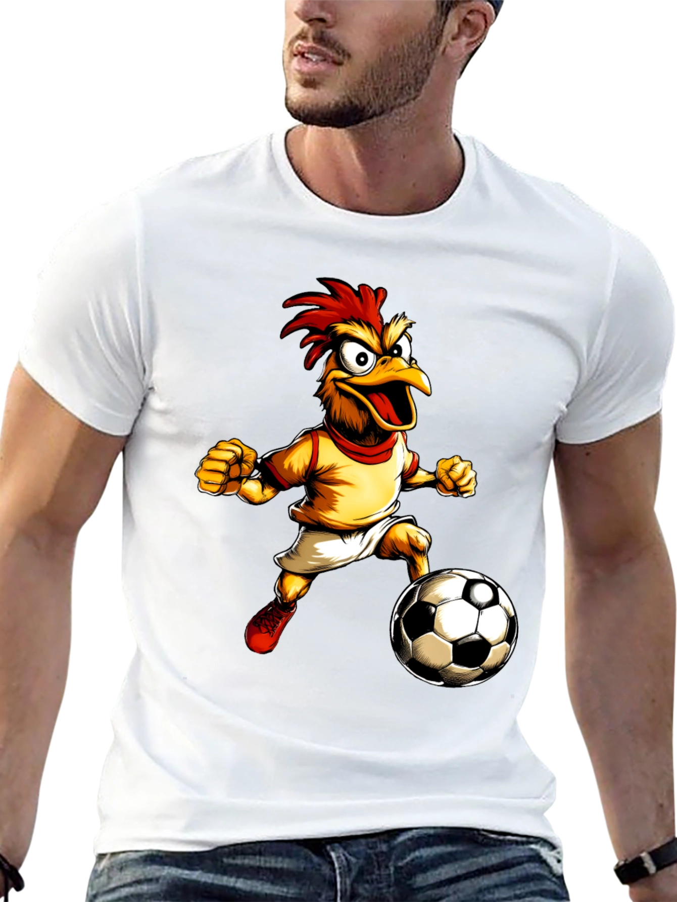 Funny Chicken Soccer T-Shirt - Black