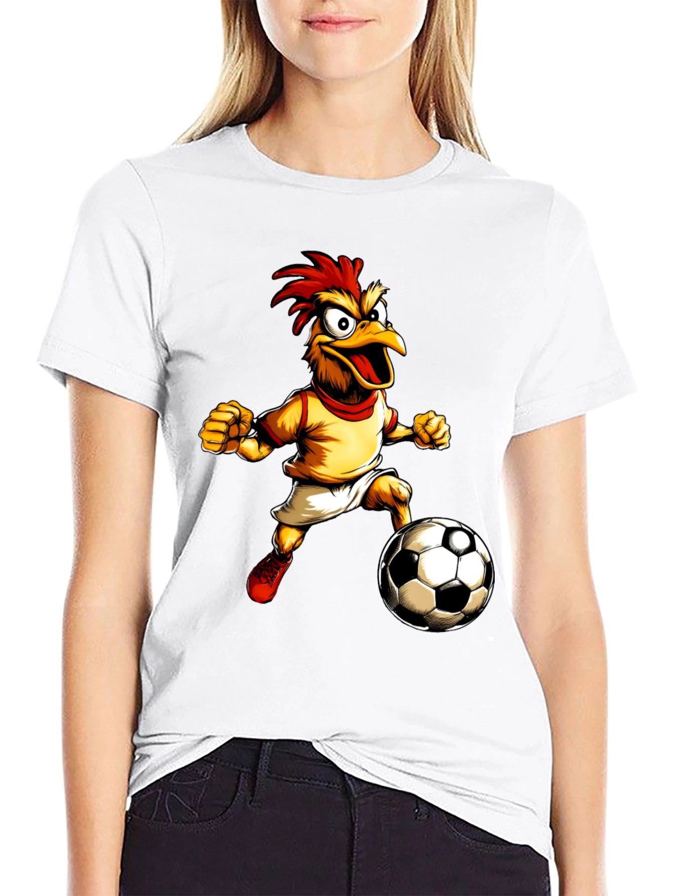 Funny Chicken Soccer T-Shirt - Black