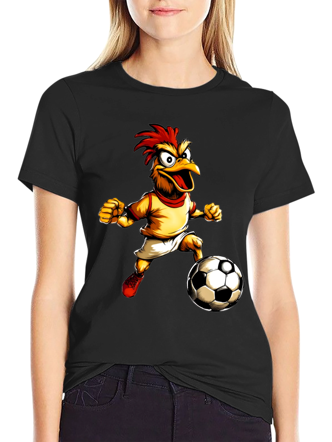 Funny Chicken Soccer T-Shirt - Black