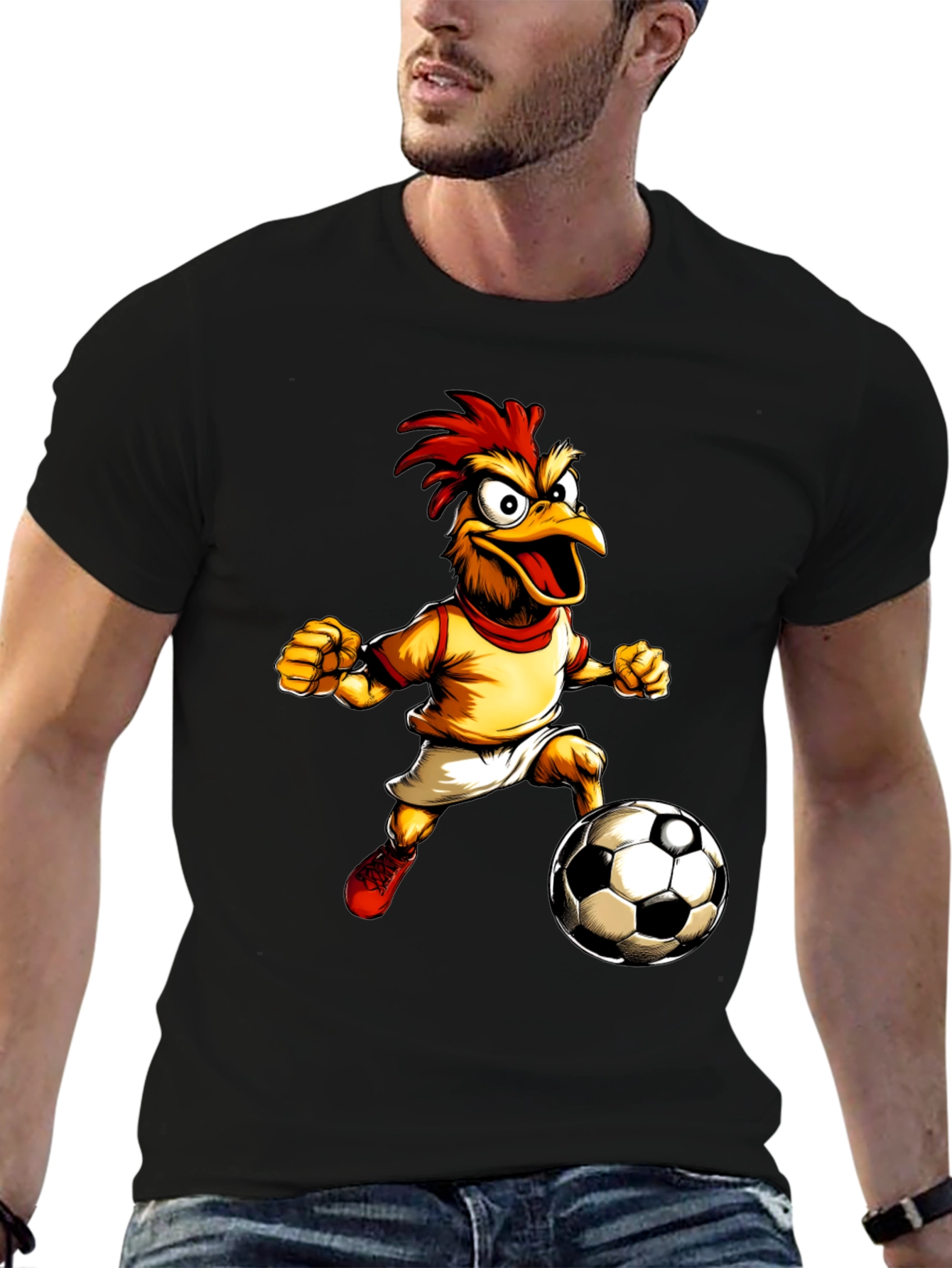 Funny Chicken Soccer T-Shirt - Black
