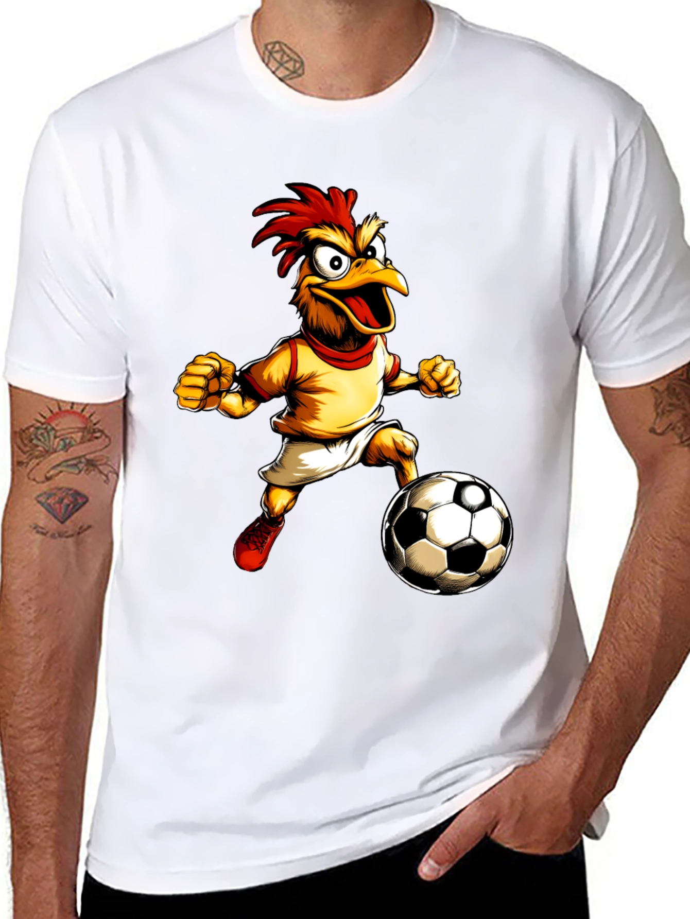 Funny Chicken Soccer T-Shirt - Black