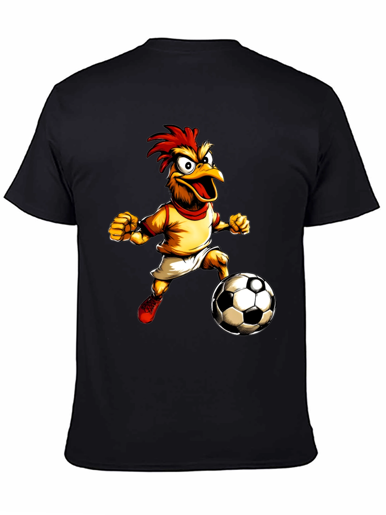 Funny Chicken Soccer T-Shirt - Black