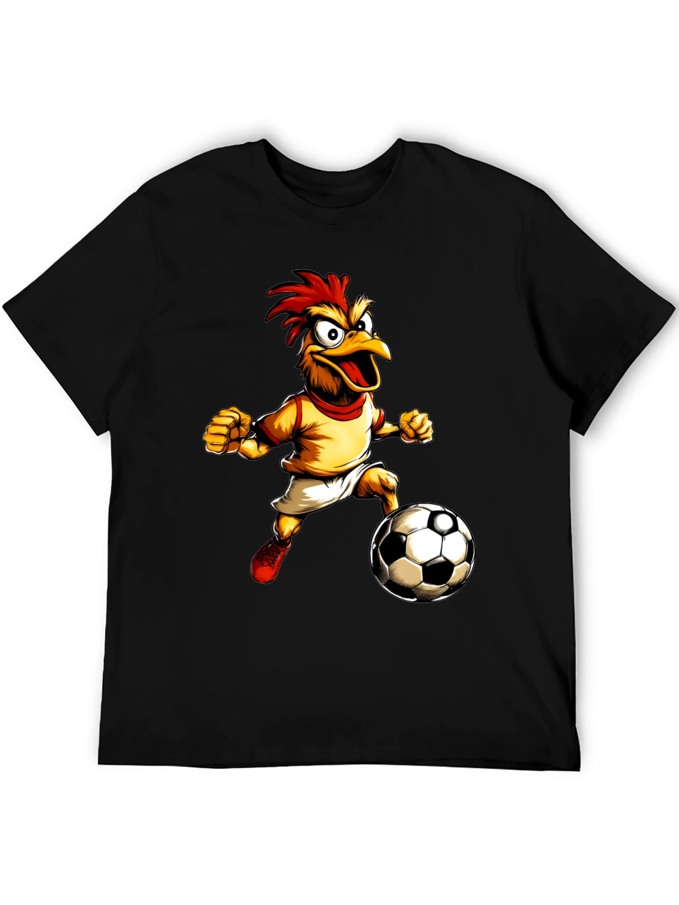 Funny Chicken Soccer T-Shirt - Black