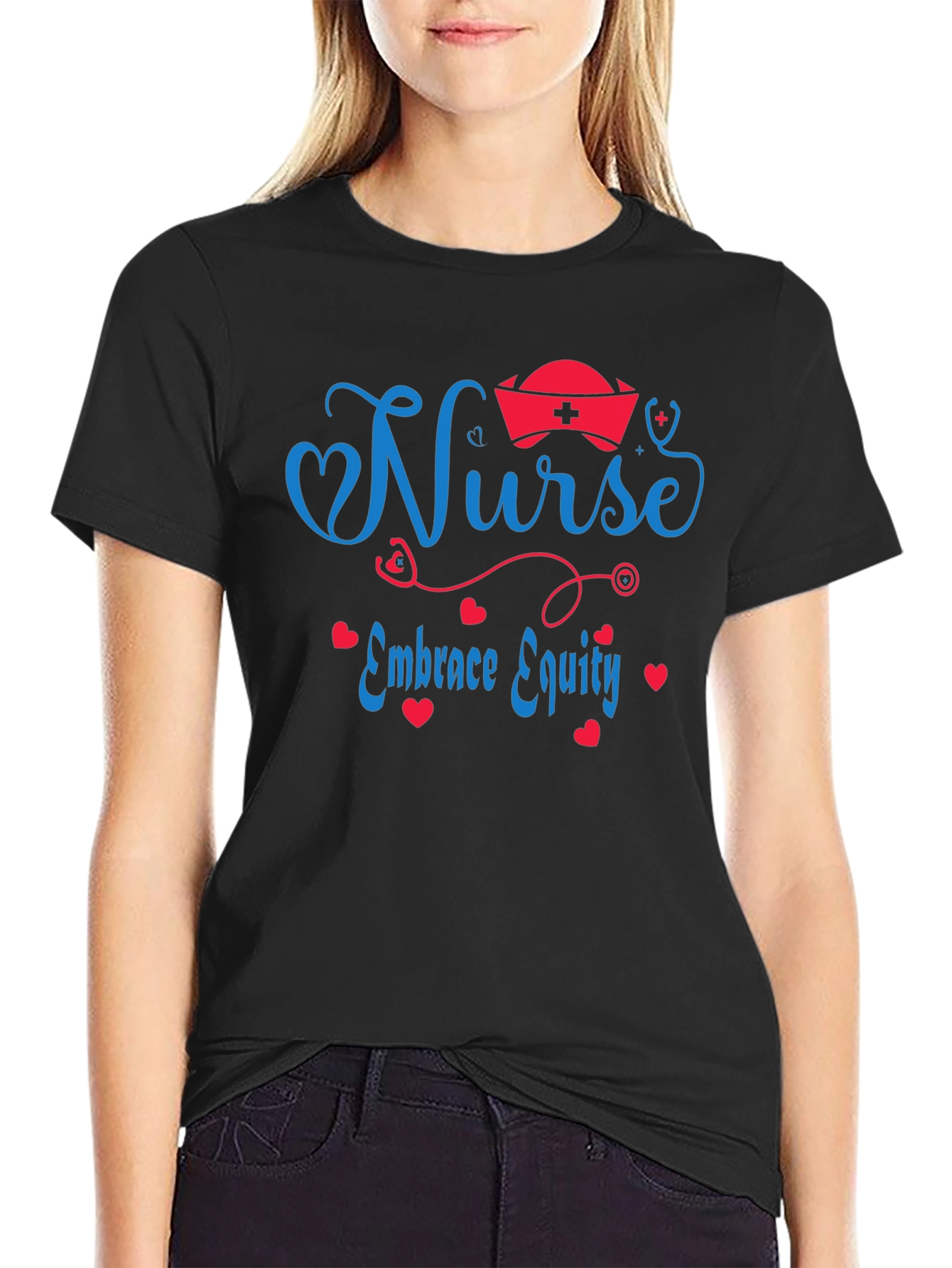 Nurse Embrace Equity Black T-Shirt