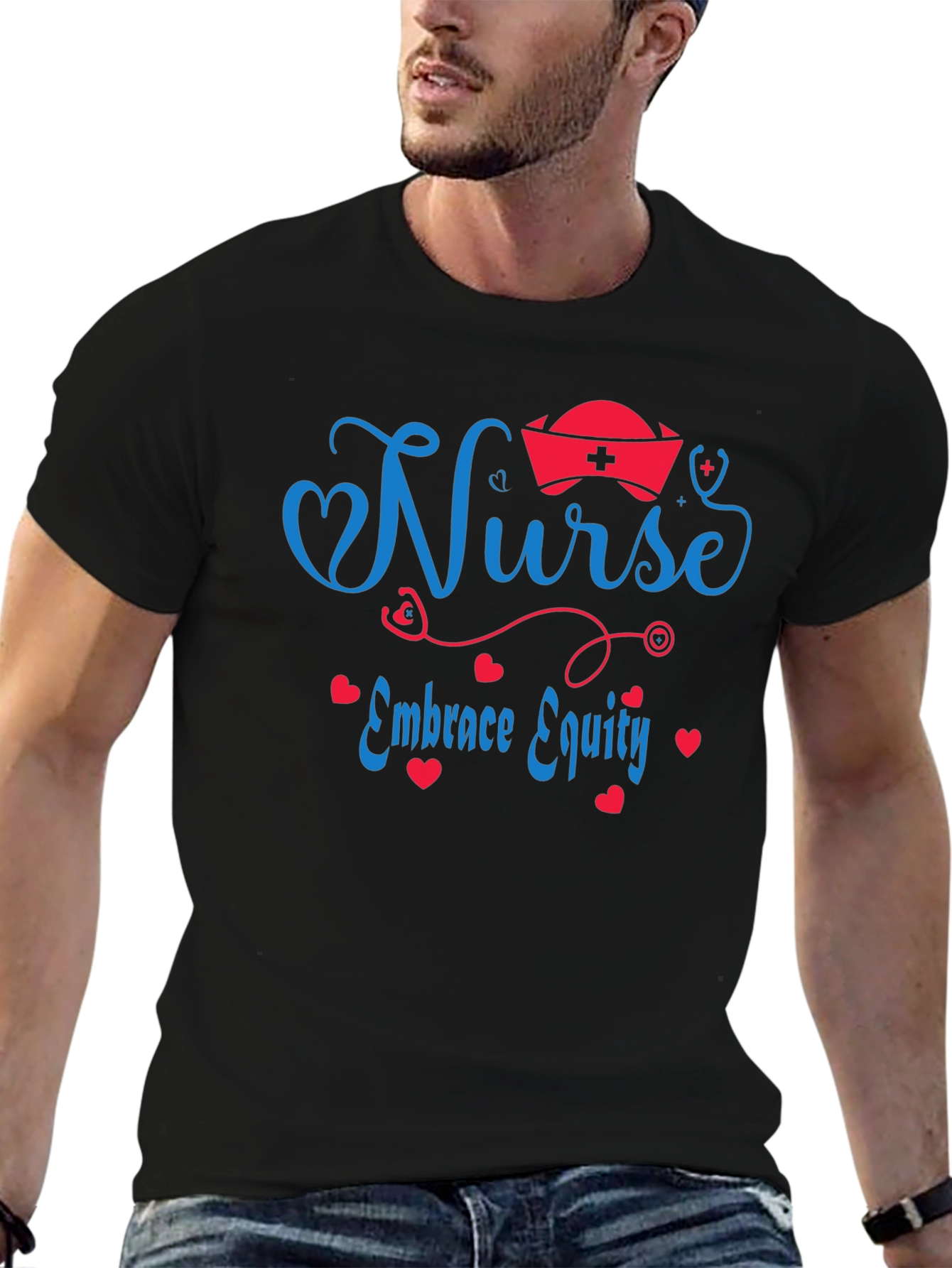 Nurse Embrace Equity Black T-Shirt