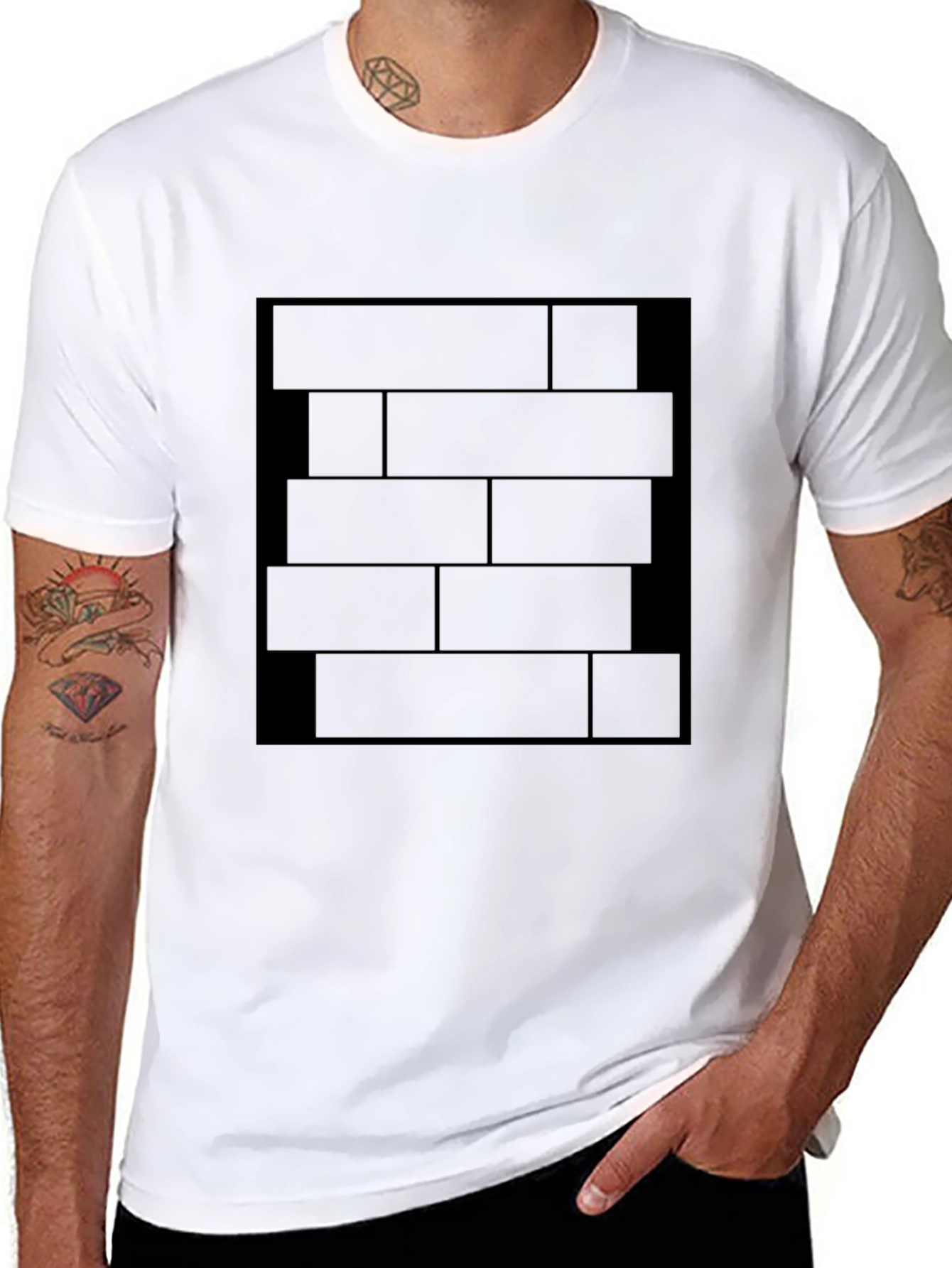 Black Brick Pattern Graphic T-Shirt