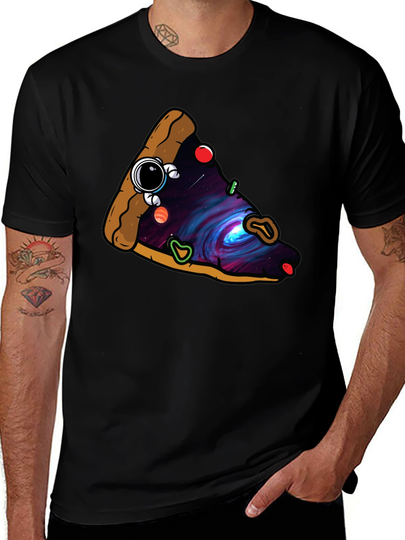 Cosmic Pizza Slice Graphic Tee - Unique Design