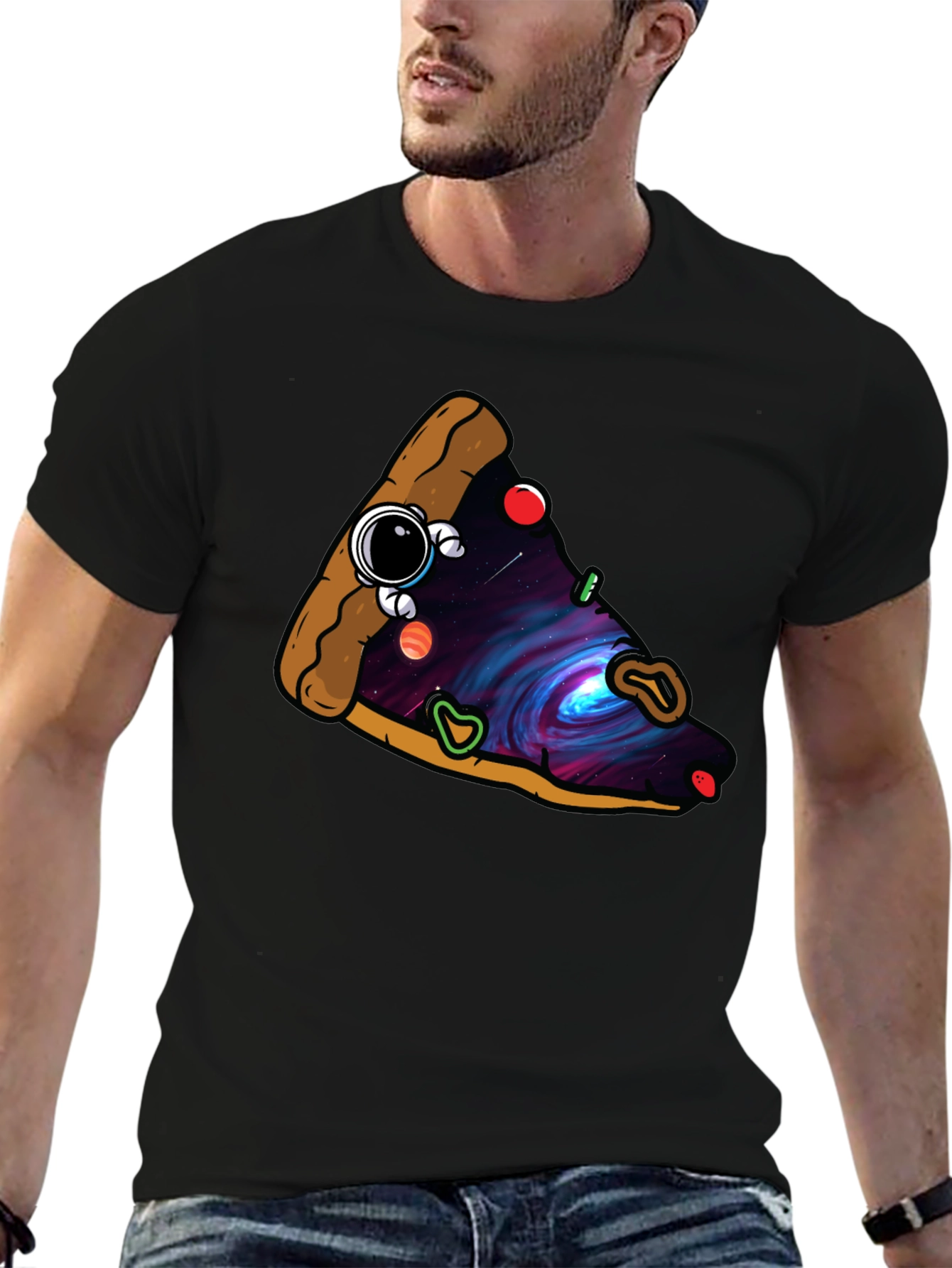 Cosmic Pizza Slice Graphic Tee - Unique Design