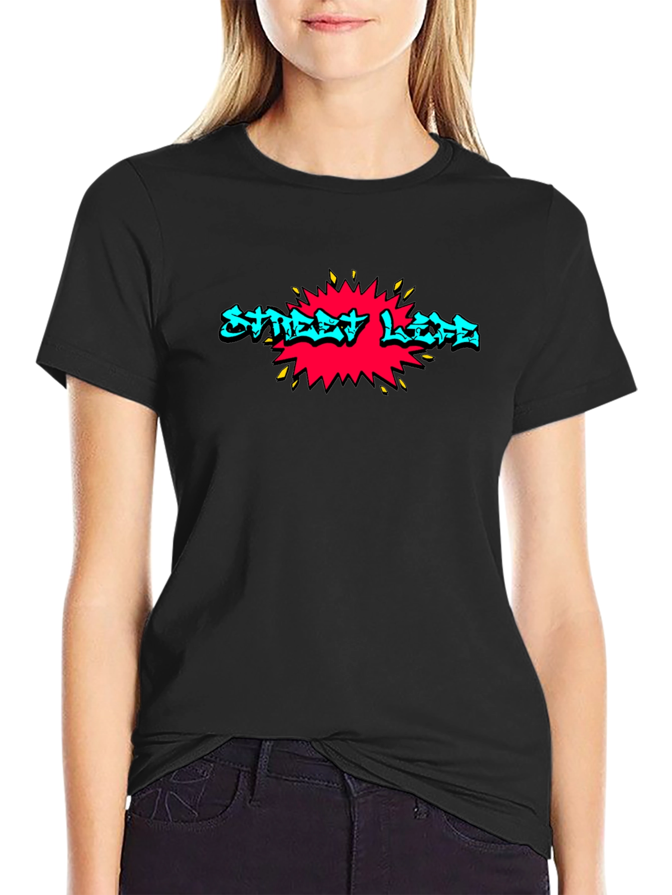 Street Life Graphic Print Black T-Shirt