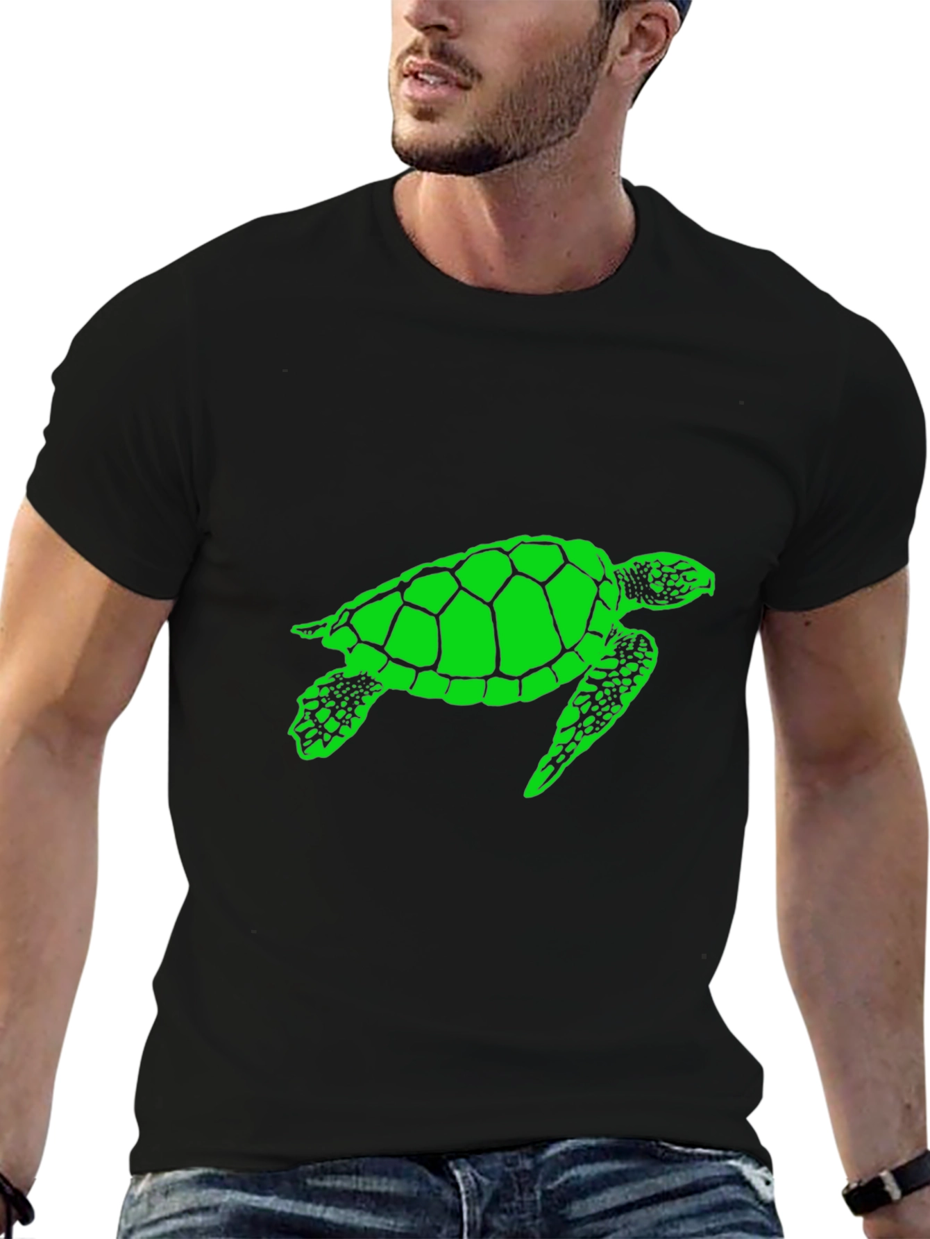Sea Turtle Graphic Tee - Black Cotton T-Shirt