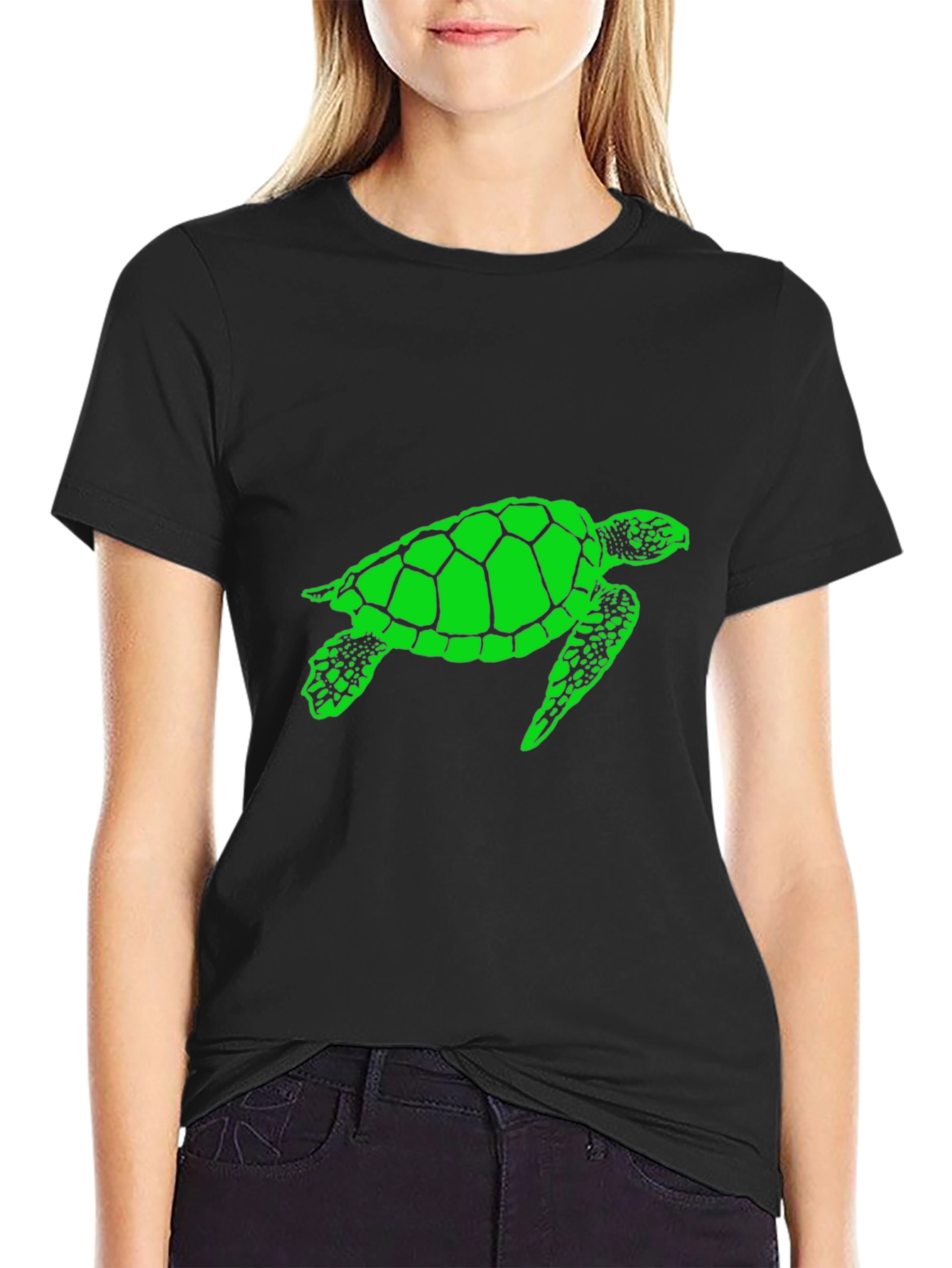 Sea Turtle Graphic Tee - Black Cotton T-Shirt
