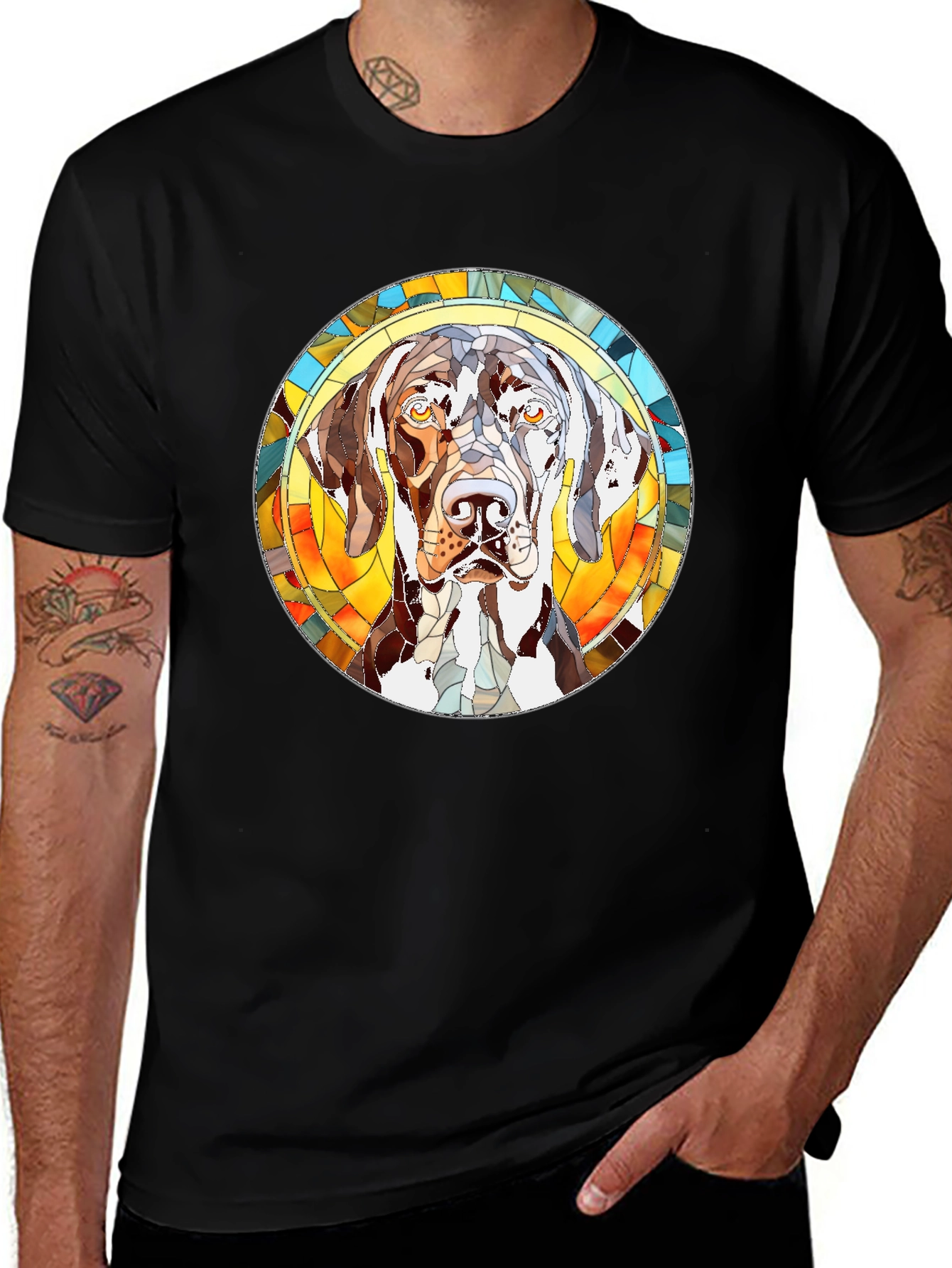 Dog Stained Glass Graphic Tee - Black