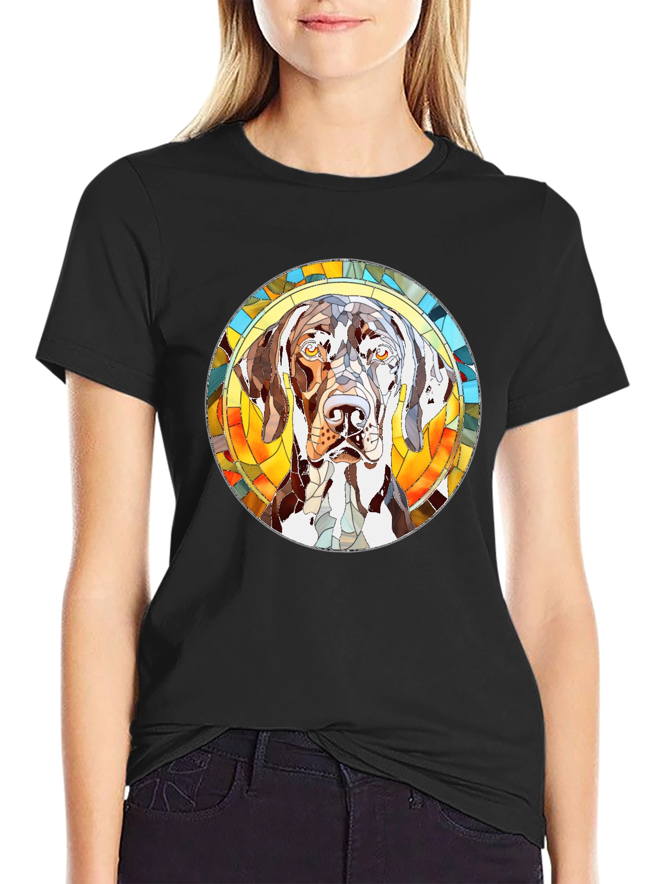 Dog Stained Glass Graphic Tee - Black