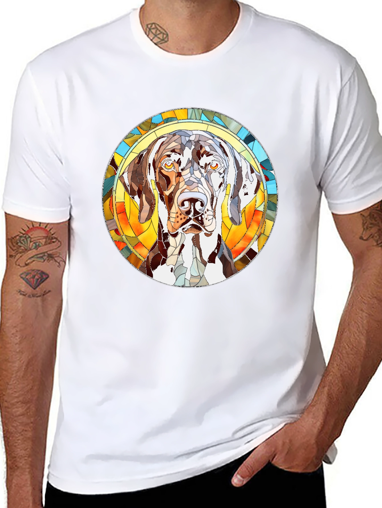 Dog Stained Glass Graphic Tee - Black