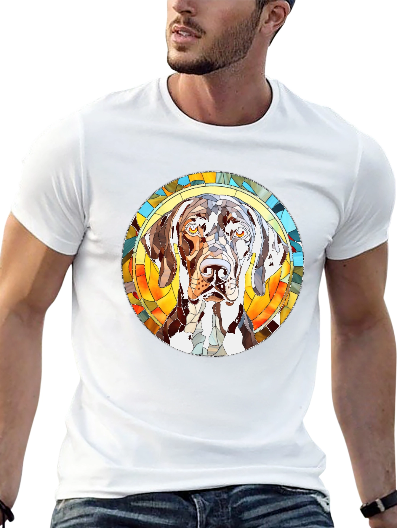 Dog Stained Glass Graphic Tee - Black
