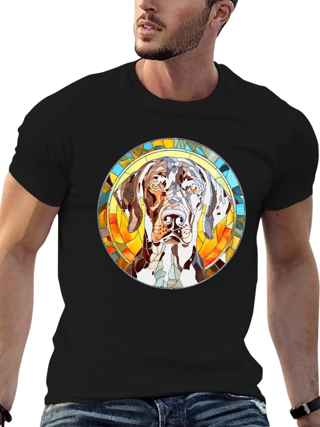 Dog Stained Glass Graphic Tee - Black