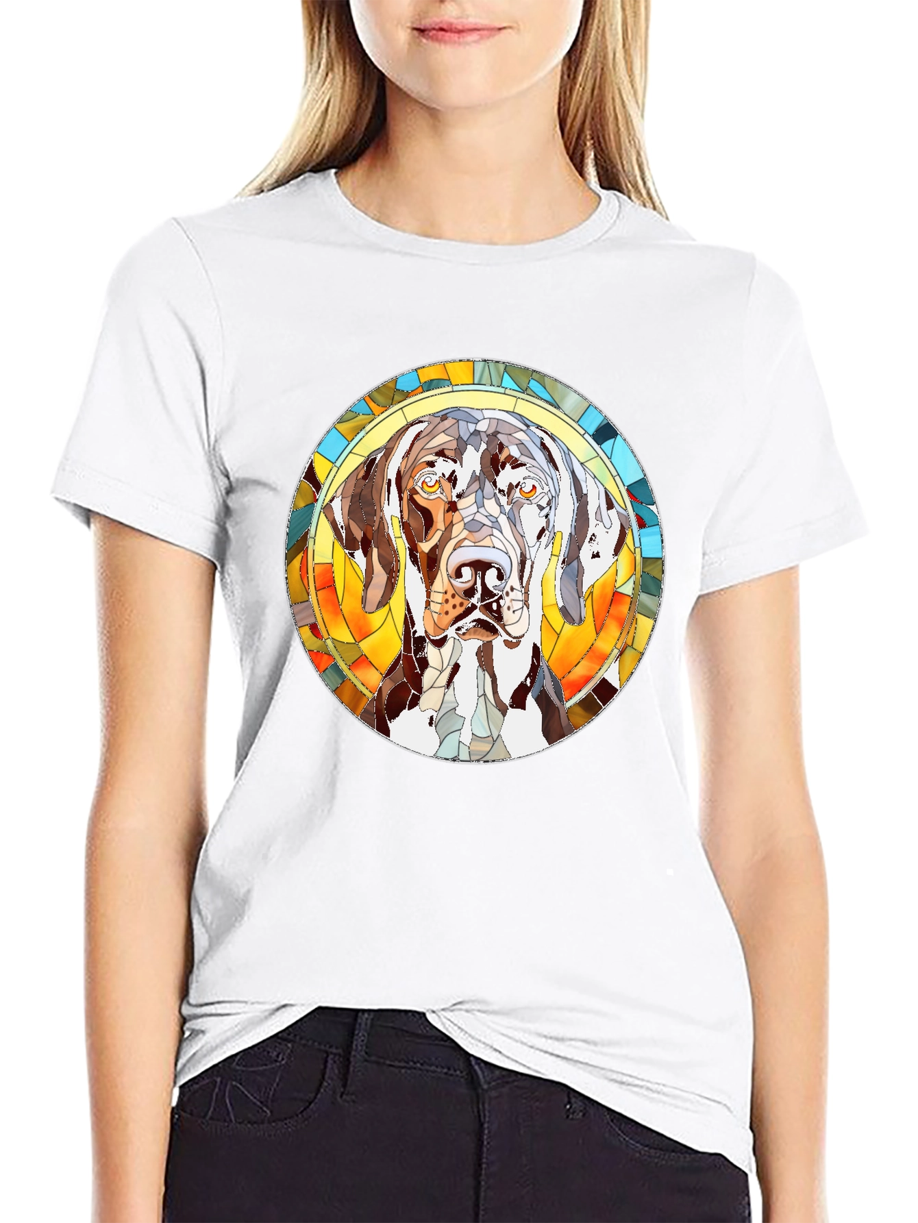 Dog Stained Glass Graphic Tee - Black