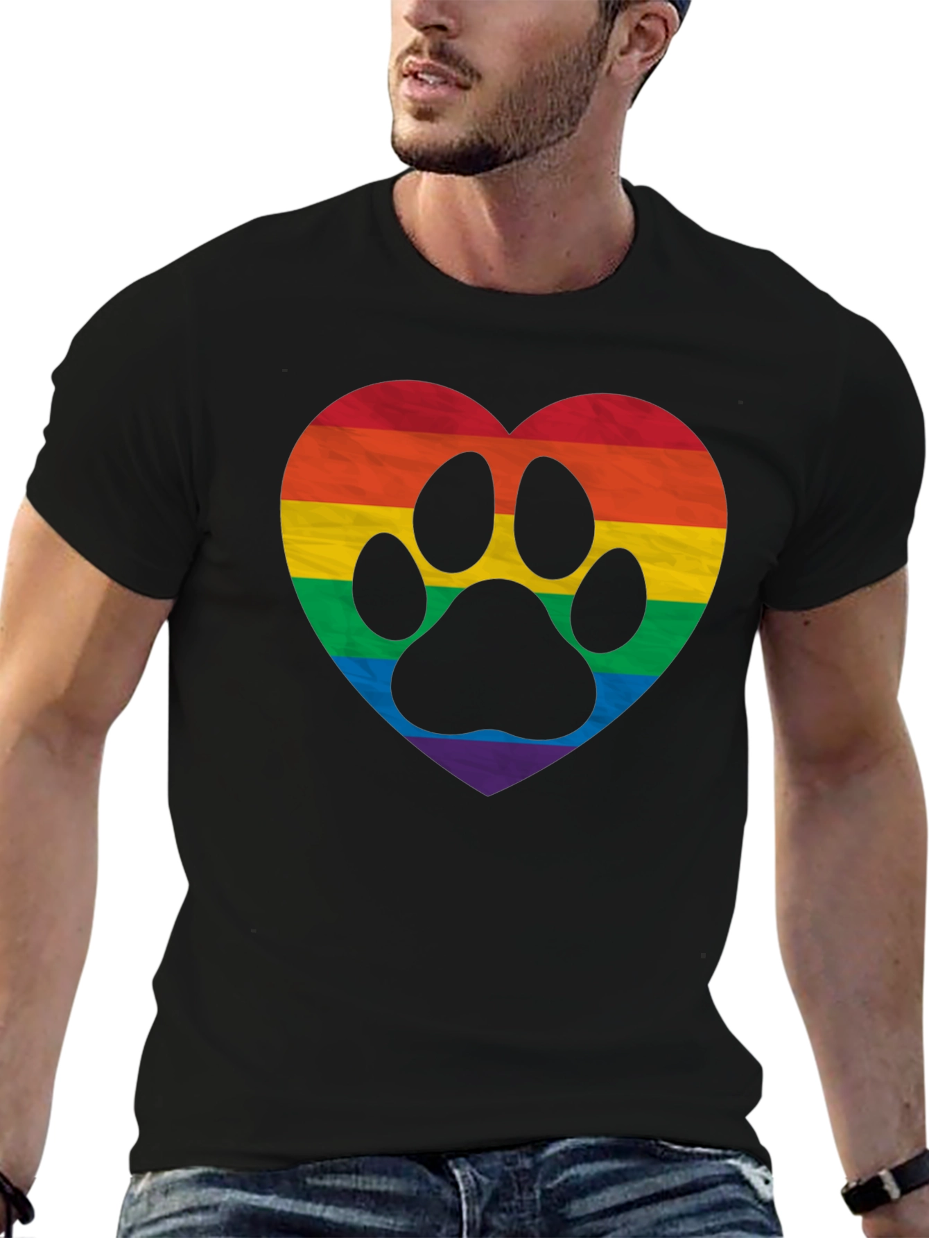 LGBTQ+ Rainbow Paw Print Heart T-Shirt