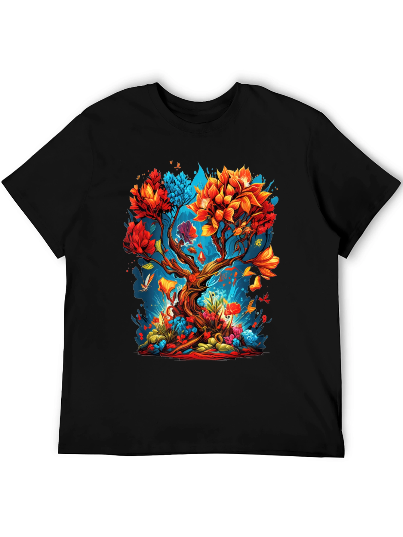 Vibrant Tree Graphic Black T-Shirt