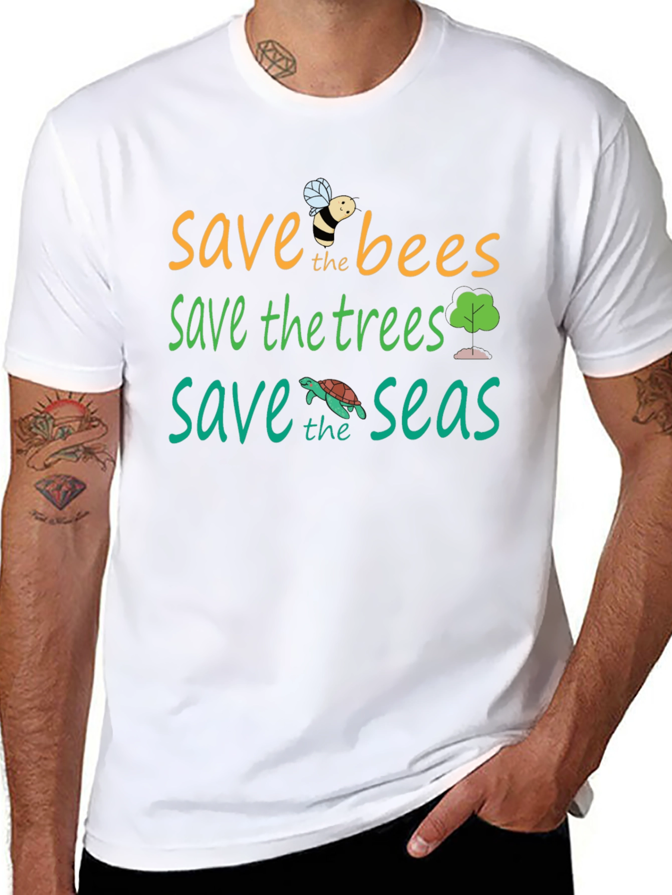Save the Planet T-Shirt - Bees Trees Seas