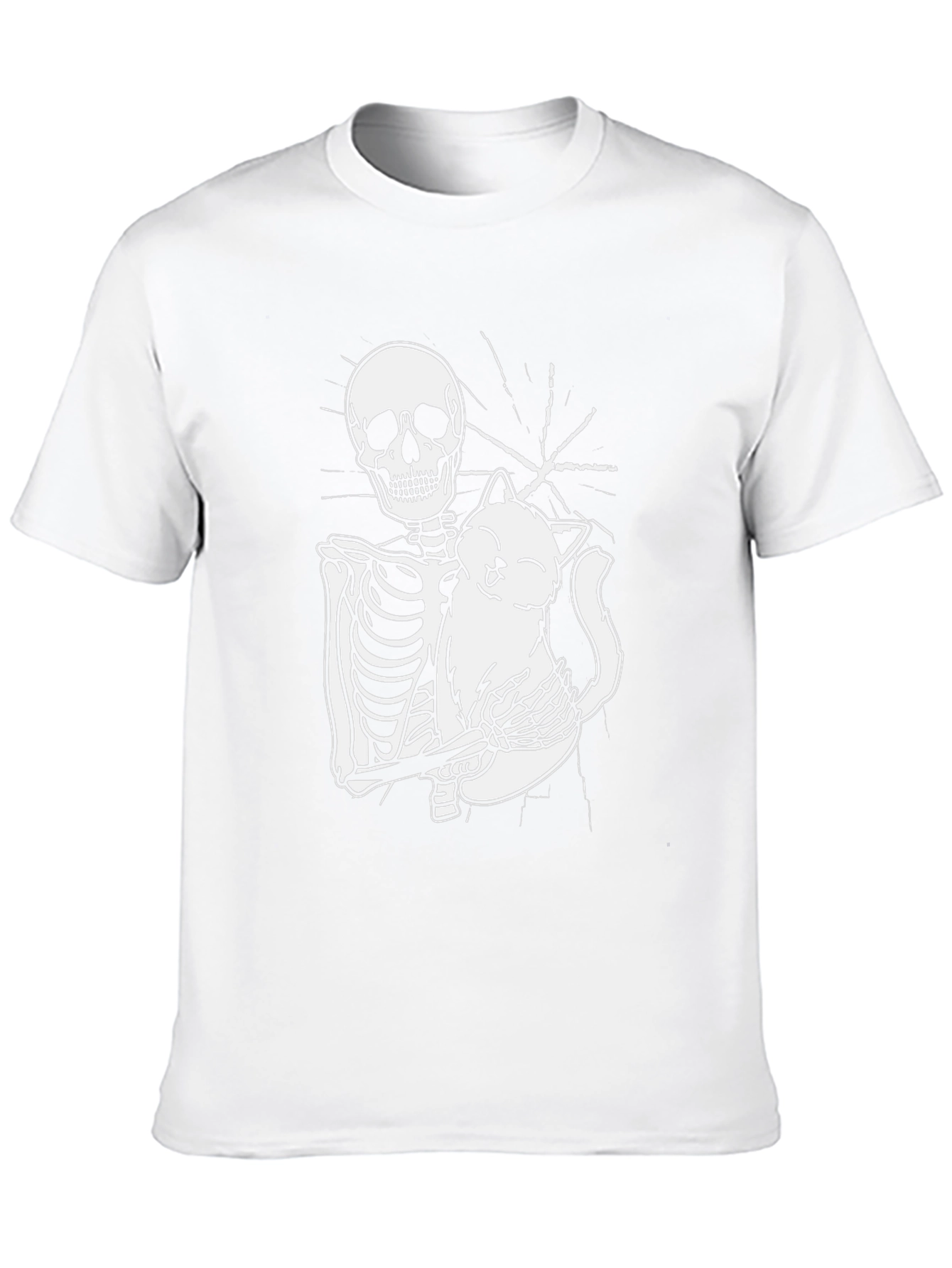 Skeleton Hugging Cat Graphic Tee - Black