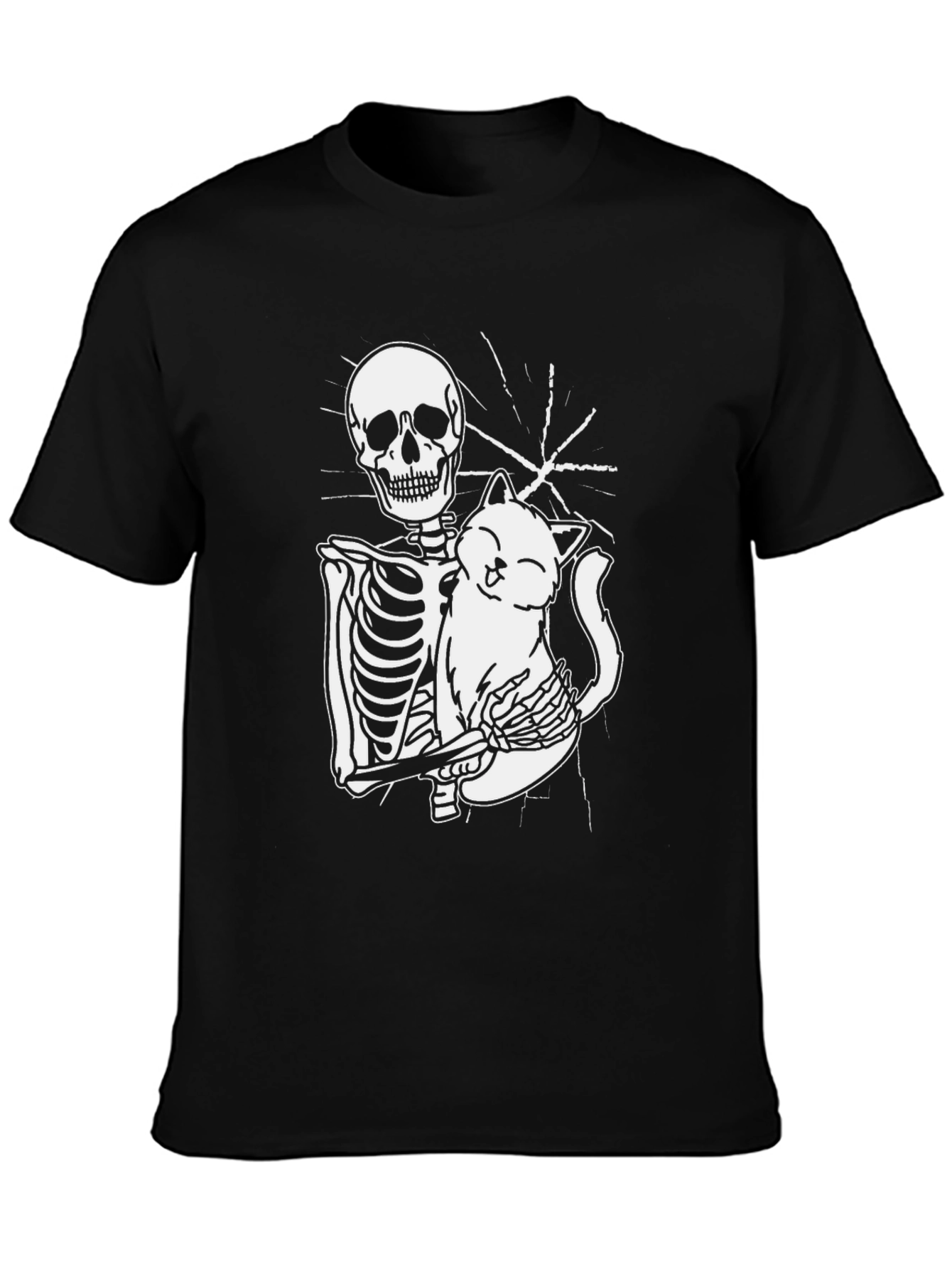 Skeleton Hugging Cat Graphic Tee - Black