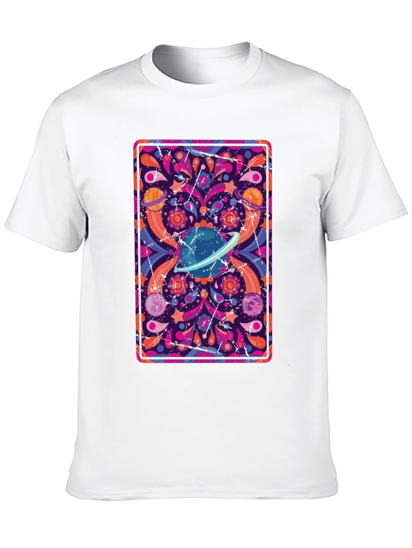 Retro Space Print T-Shirt - Black Cotton Blend