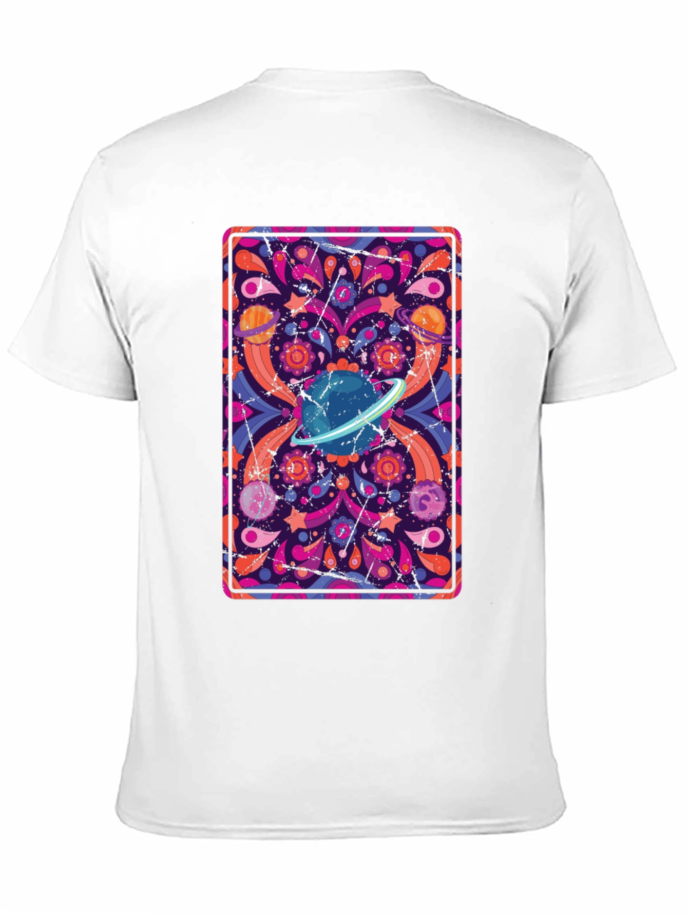 Retro Space Print T-Shirt - Black Cotton Blend