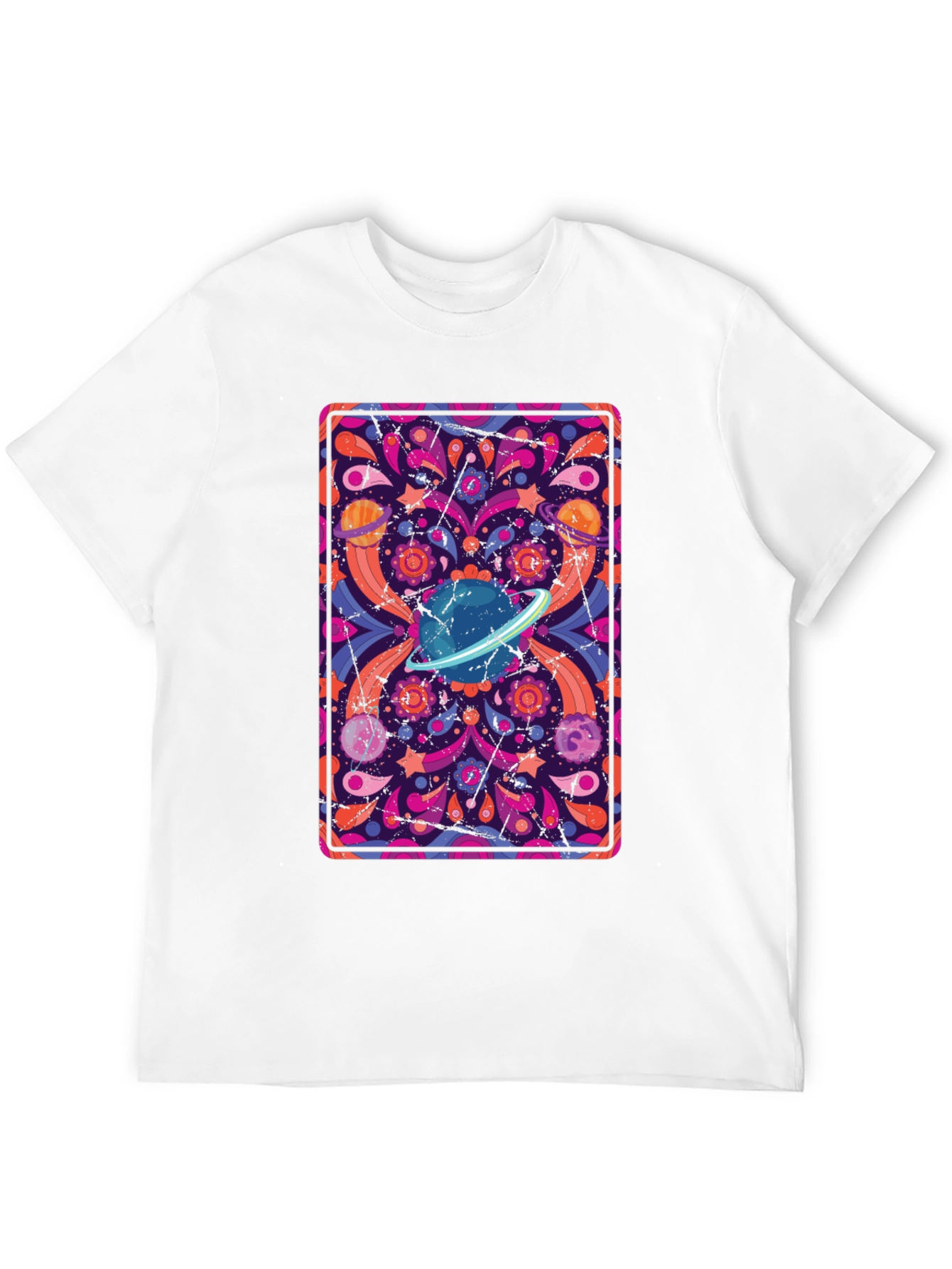Retro Space Print T-Shirt - Black Cotton Blend