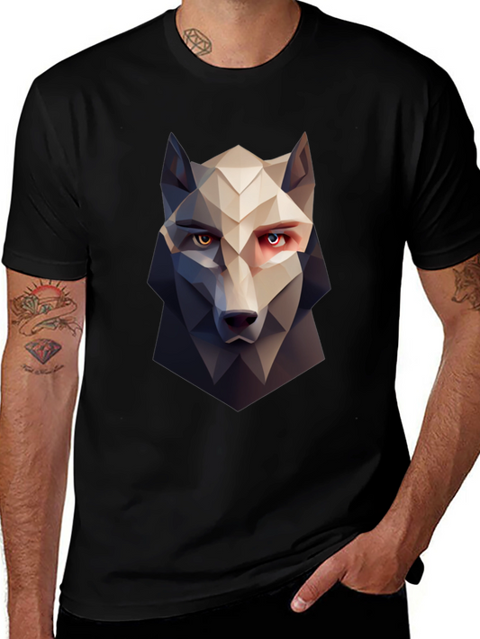 Geometric Wolf Graphic Tee - Stylish Mens Black T-Shirt
