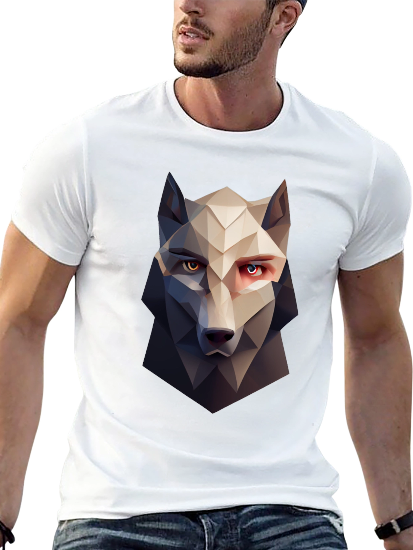Geometric Wolf Graphic Tee - Stylish Mens Black T-Shirt