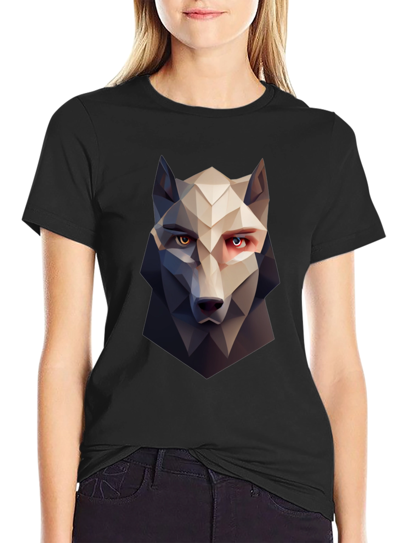 Geometric Wolf Graphic Tee - Stylish Mens Black T-Shirt