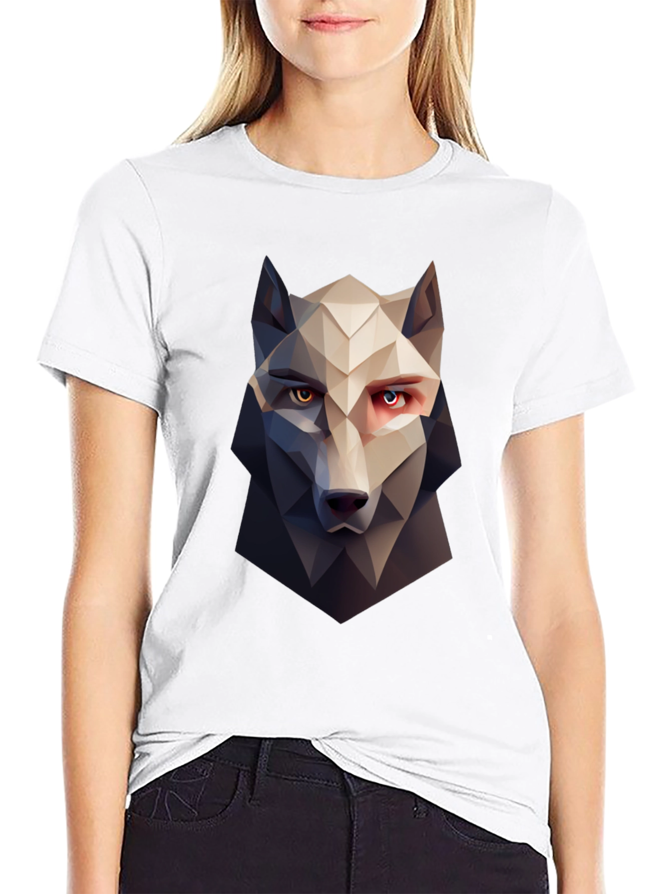 Geometric Wolf Graphic Tee - Stylish Mens Black T-Shirt