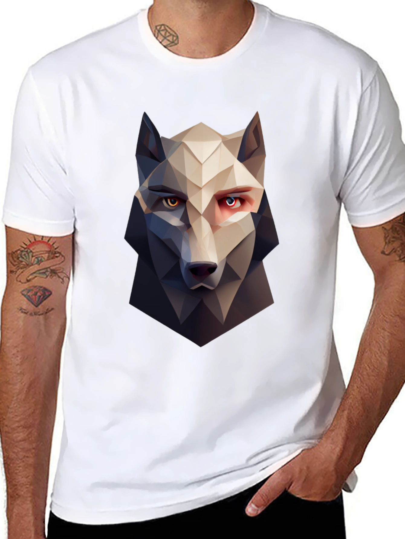 Geometric Wolf Graphic Tee - Stylish Mens Black T-Shirt