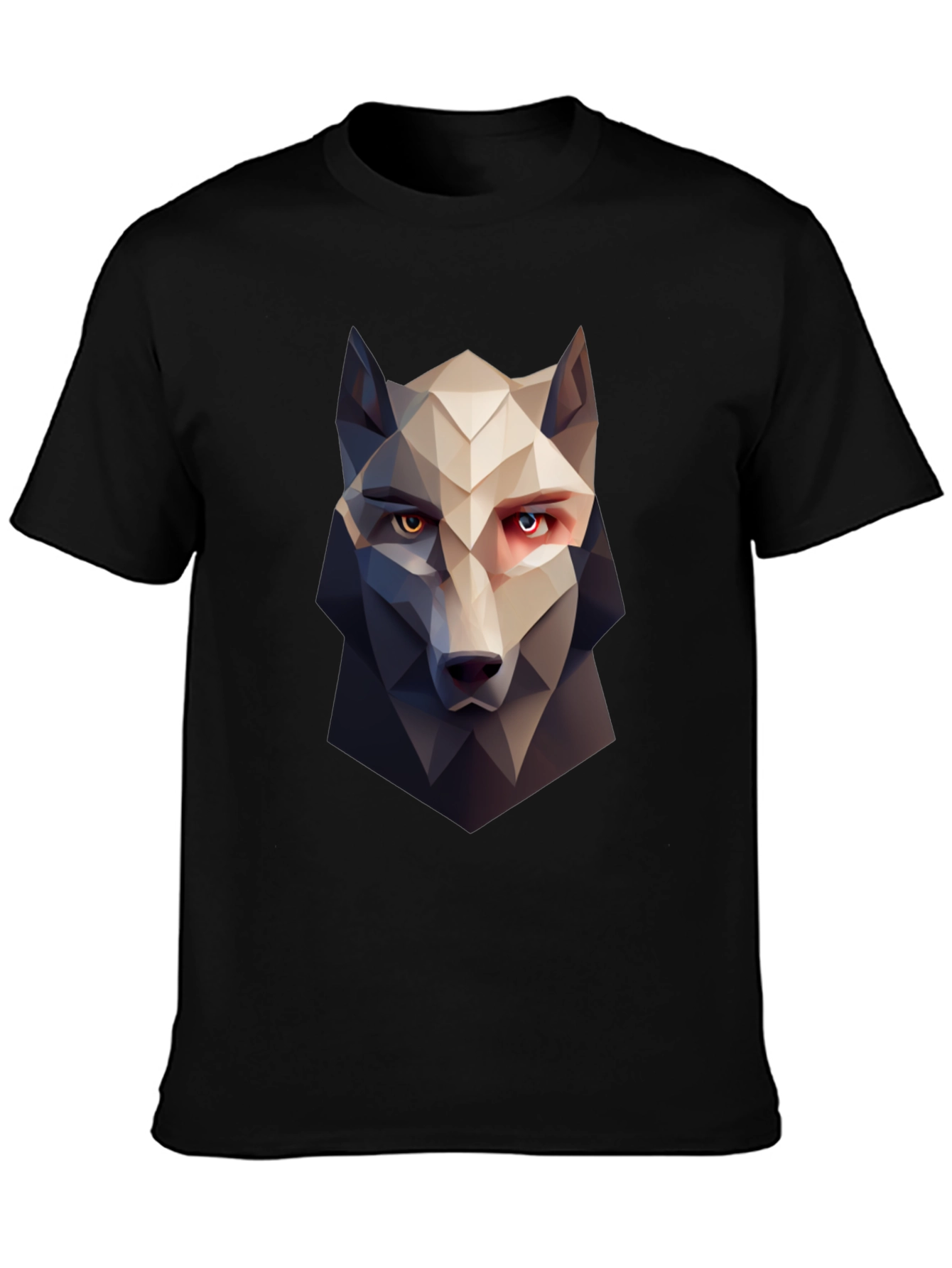 Geometric Wolf Graphic Tee - Stylish Mens Black T-Shirt