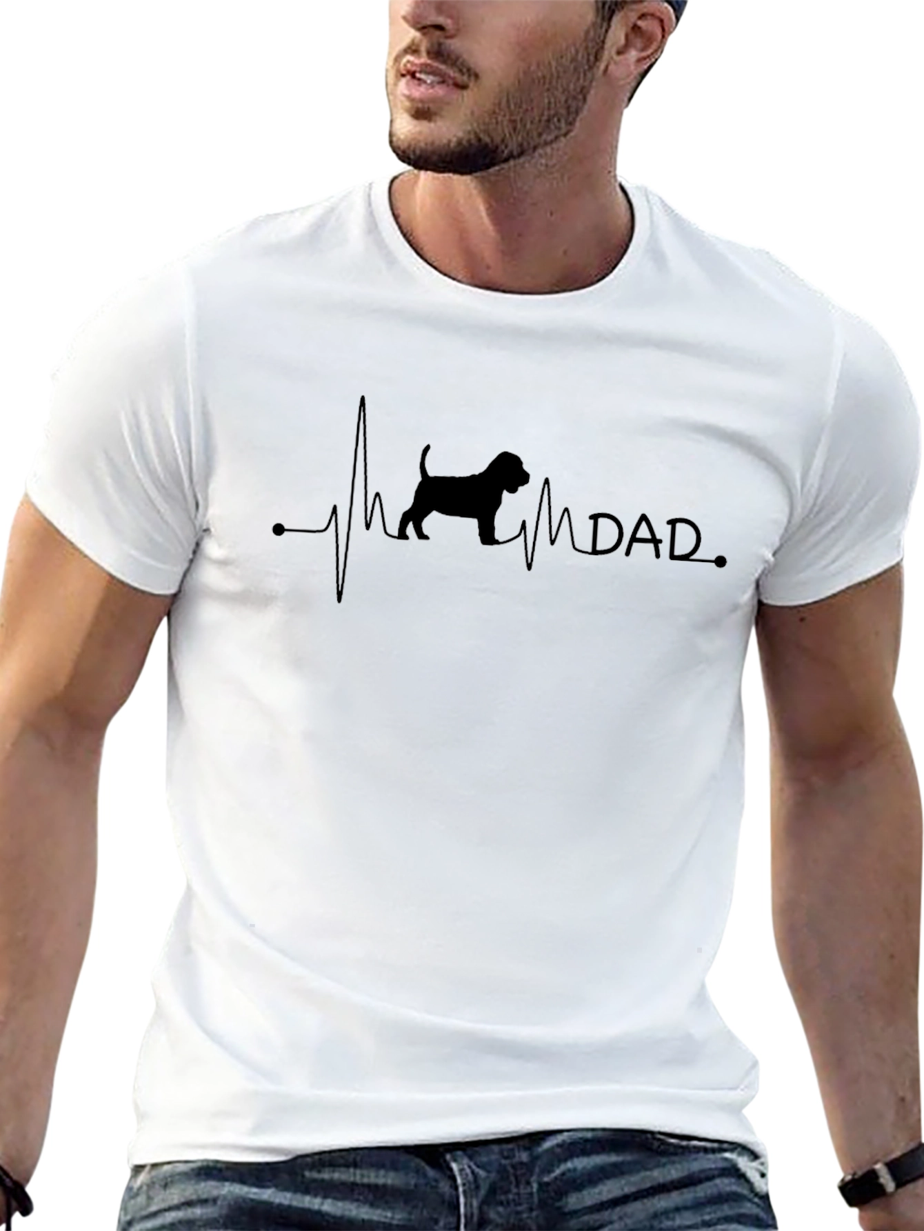 Dog Dad Heartbeat T-Shirt - Black